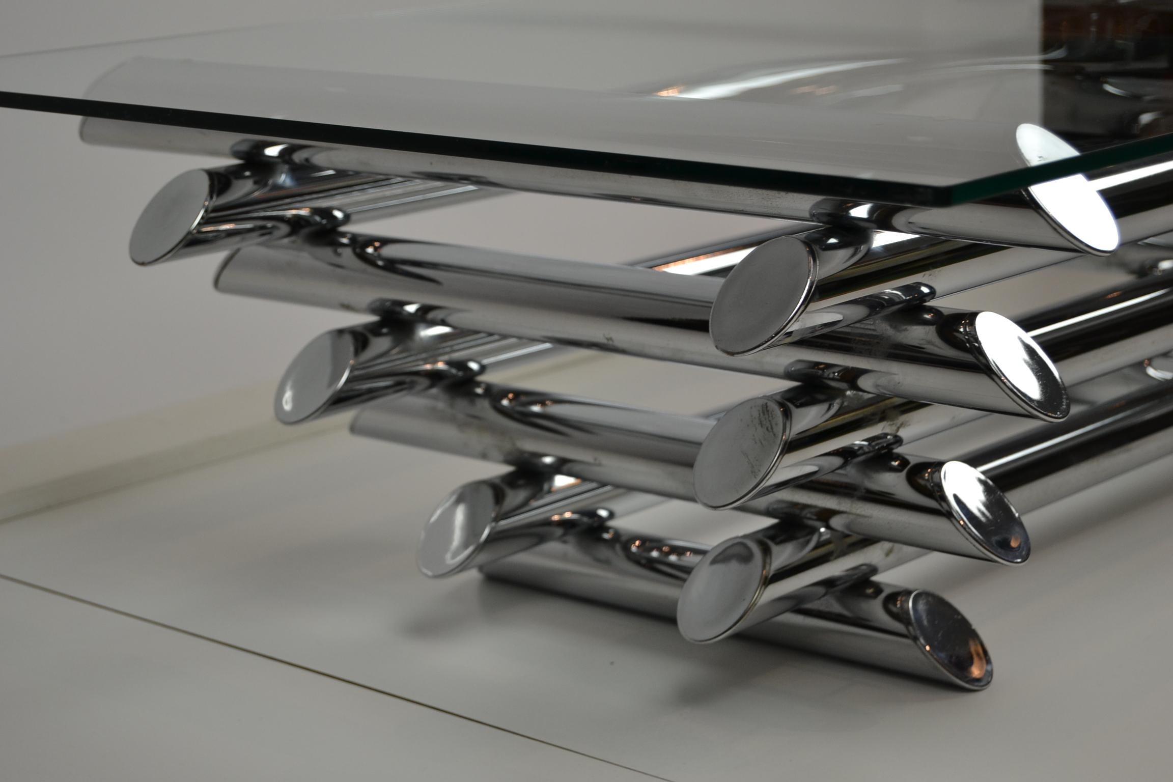 Chrome Tubular Stacked Coffee Table or Cocktail Table, France, 1970s 2