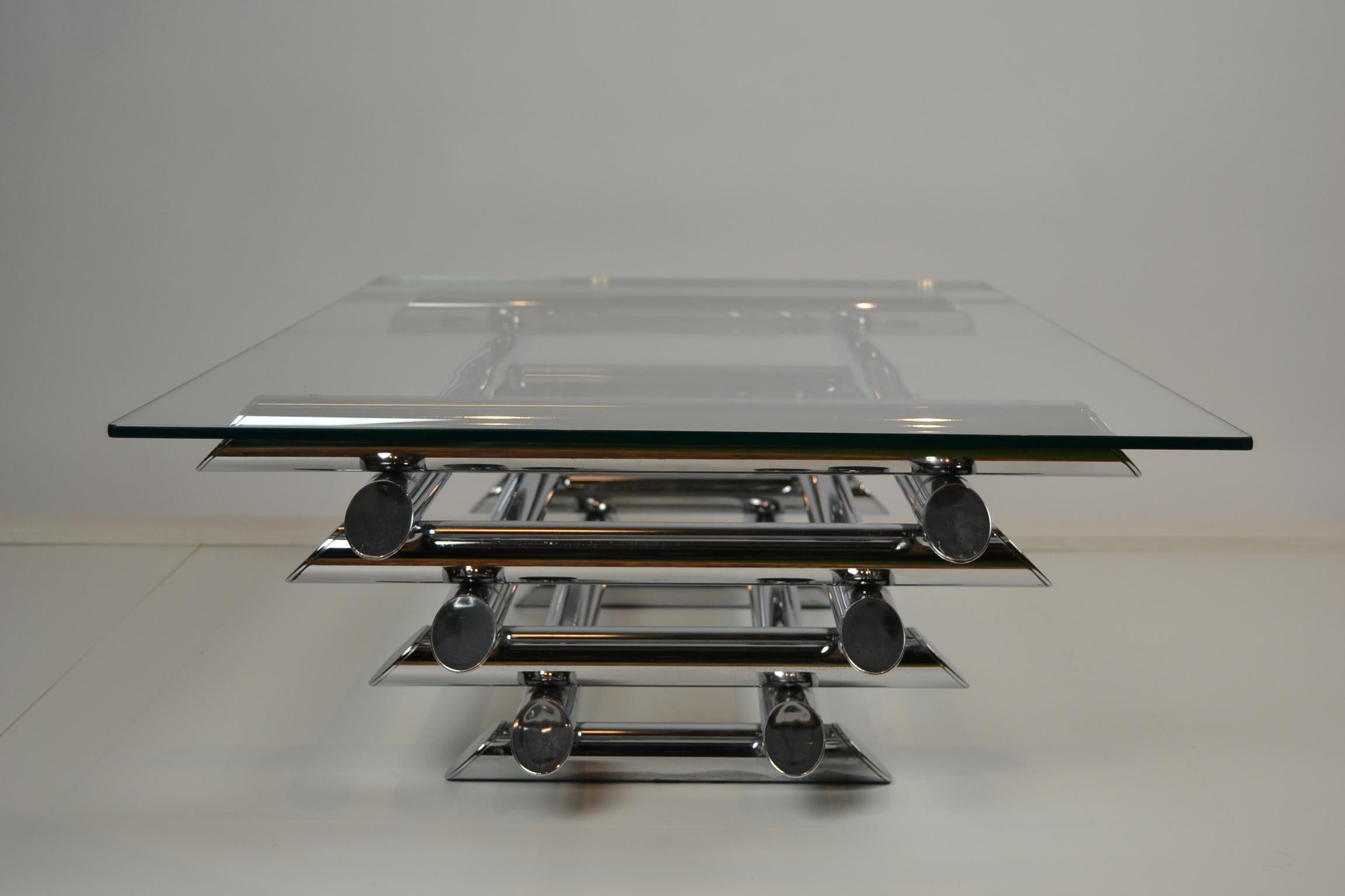 Chrome Tubular Stacked Coffee Table or Cocktail Table, France, 1970s 3