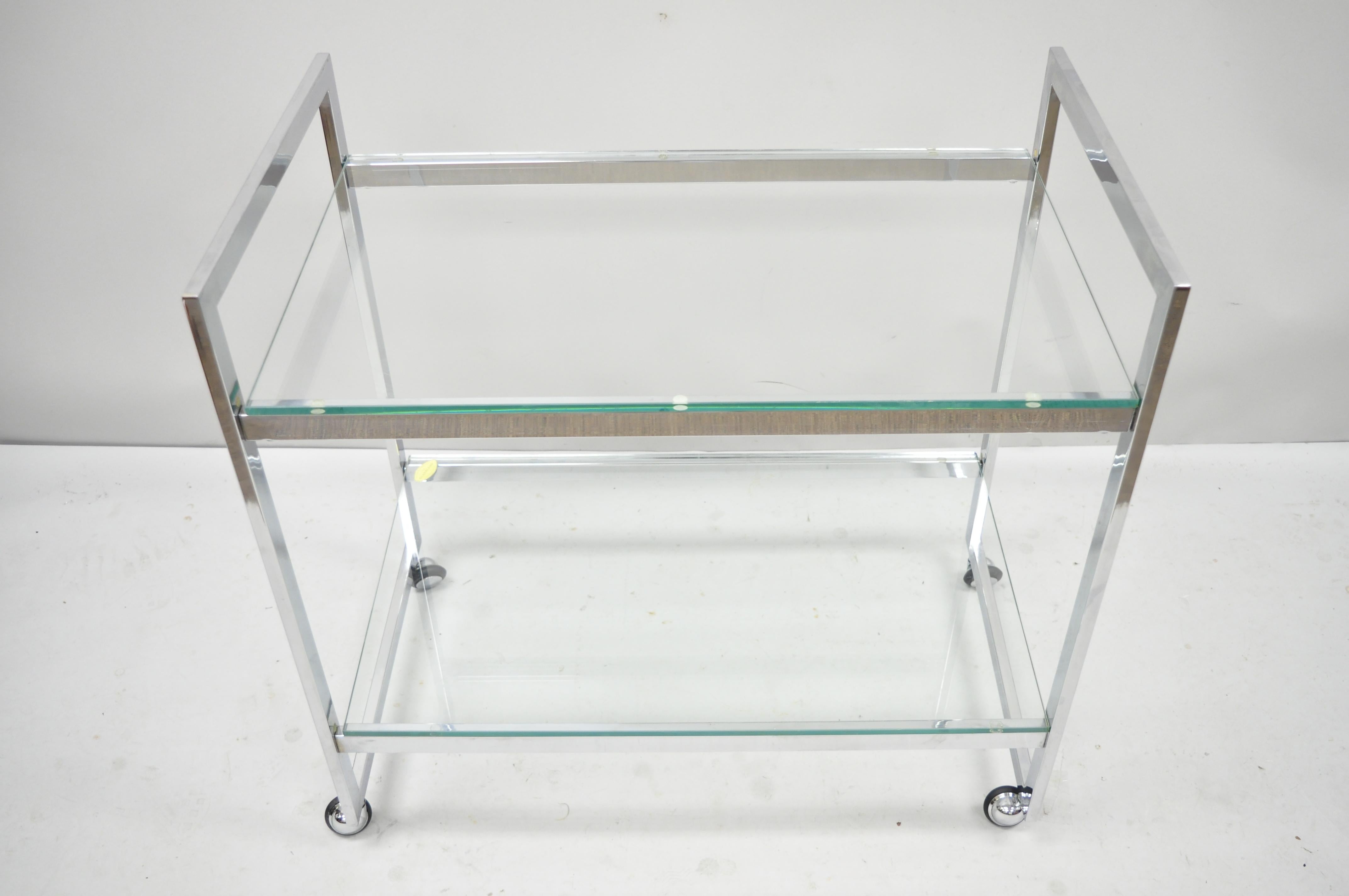 Mid-Century Modern Chrome Two-Tier Glass Rolling Bar Cart DIA Baughman Style 7