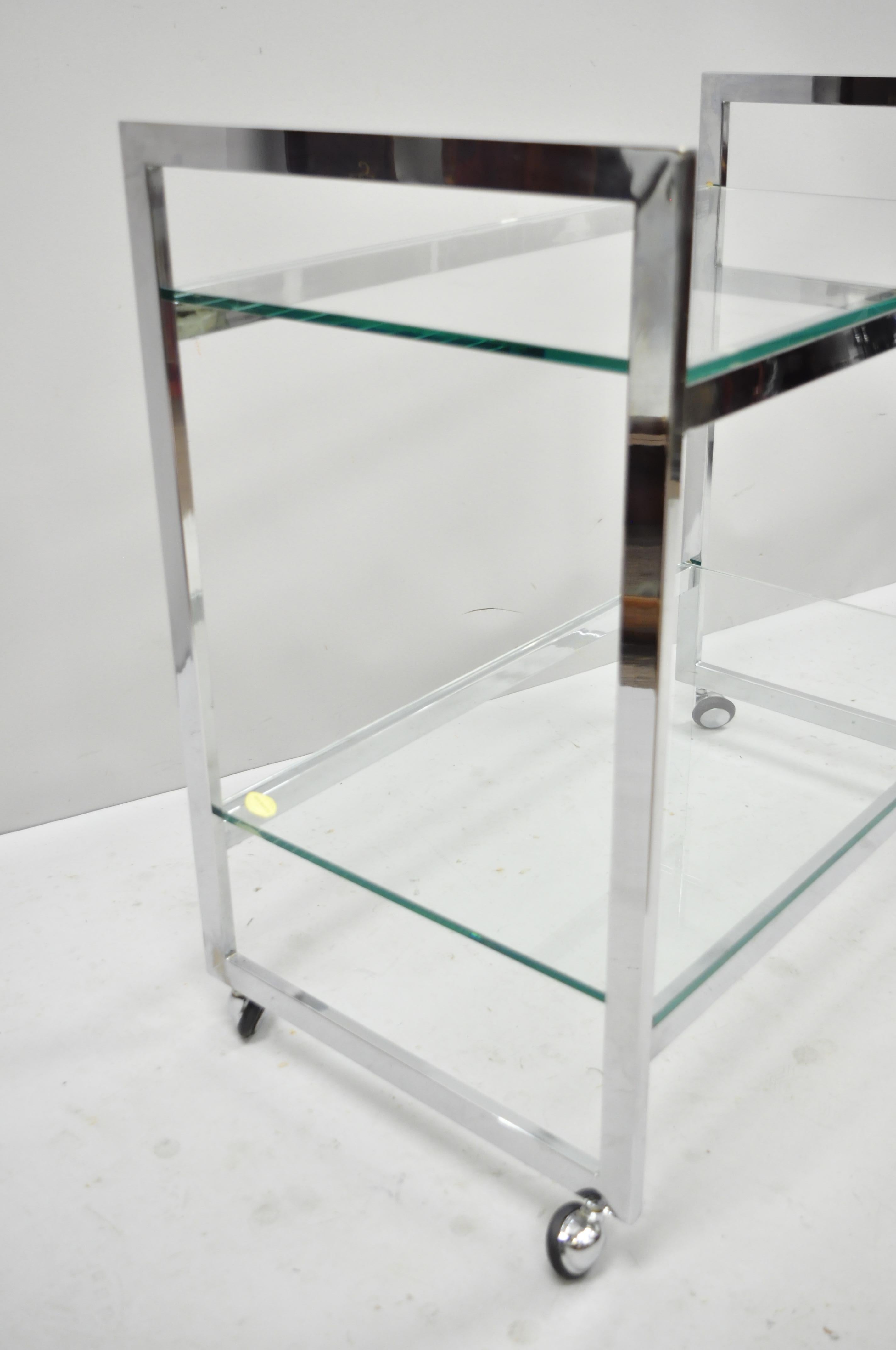 20th Century Mid-Century Modern Chrome Two-Tier Glass Rolling Bar Cart DIA Baughman Style