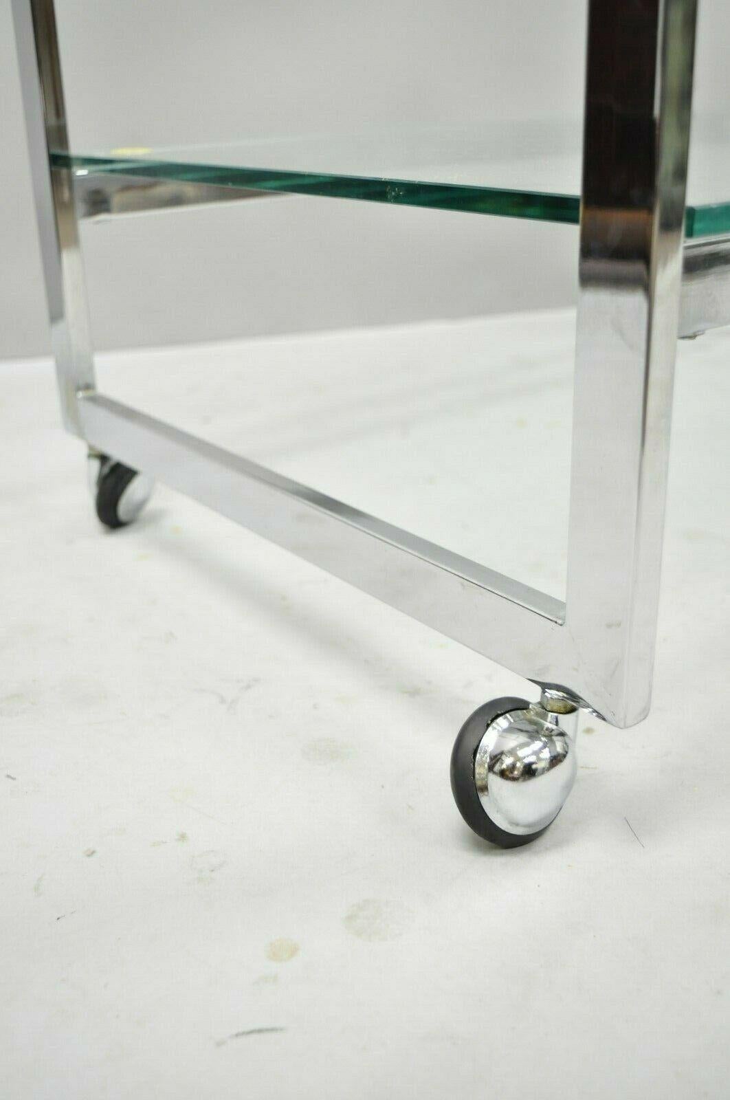 Mid-Century Modern Chrome Two-Tier Glass Rolling Bar Cart DIA Baughman Style 3