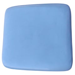 Mid Century Modern Chrome w White Faux Patent Leather Swiveling Ottomans