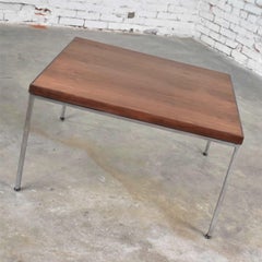 Mid-Century Modern Chrome & Walnut End or Coffee Table After Florence Knoll