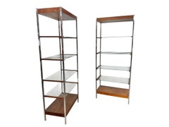 Mid-Century Modern Chrome & Walnut Etageres - Set of 2