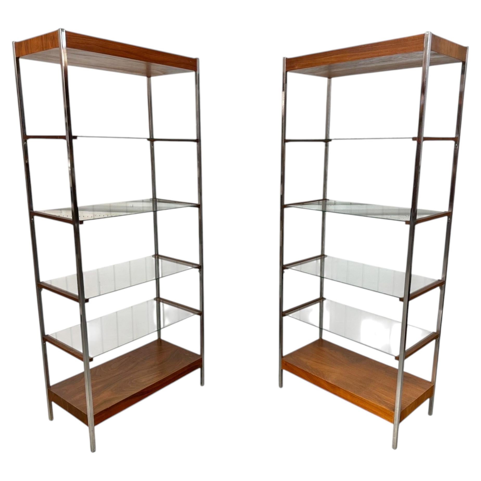 Mid-Century Modern Chrome & Walnut Etageres - Set of 2 For Sale