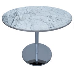 Mid Century Modern Chrome & White Marble Circular Side Table or Coffee Table