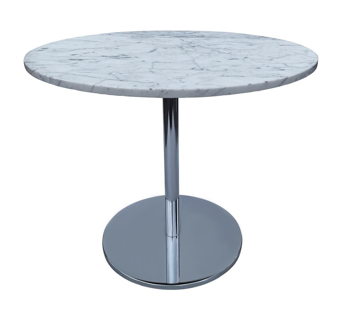 Late 20th Century Mid Century Modern Chrome & White Marble Circular Side Table or Coffee Table For Sale