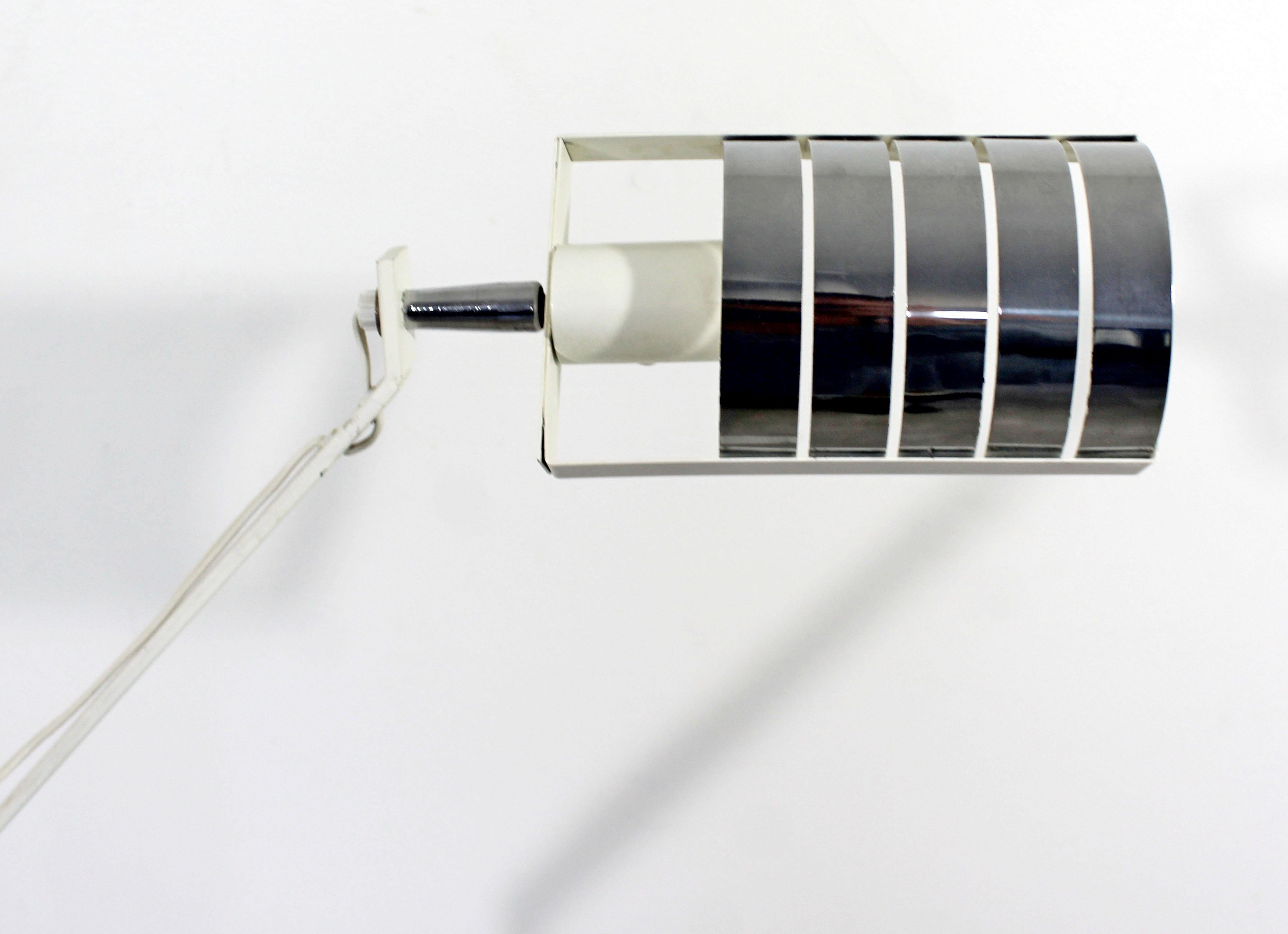 Late 20th Century Mid-Century Modern Chrome and White Metal Adjustable Reading Floor Lamp, 1970s