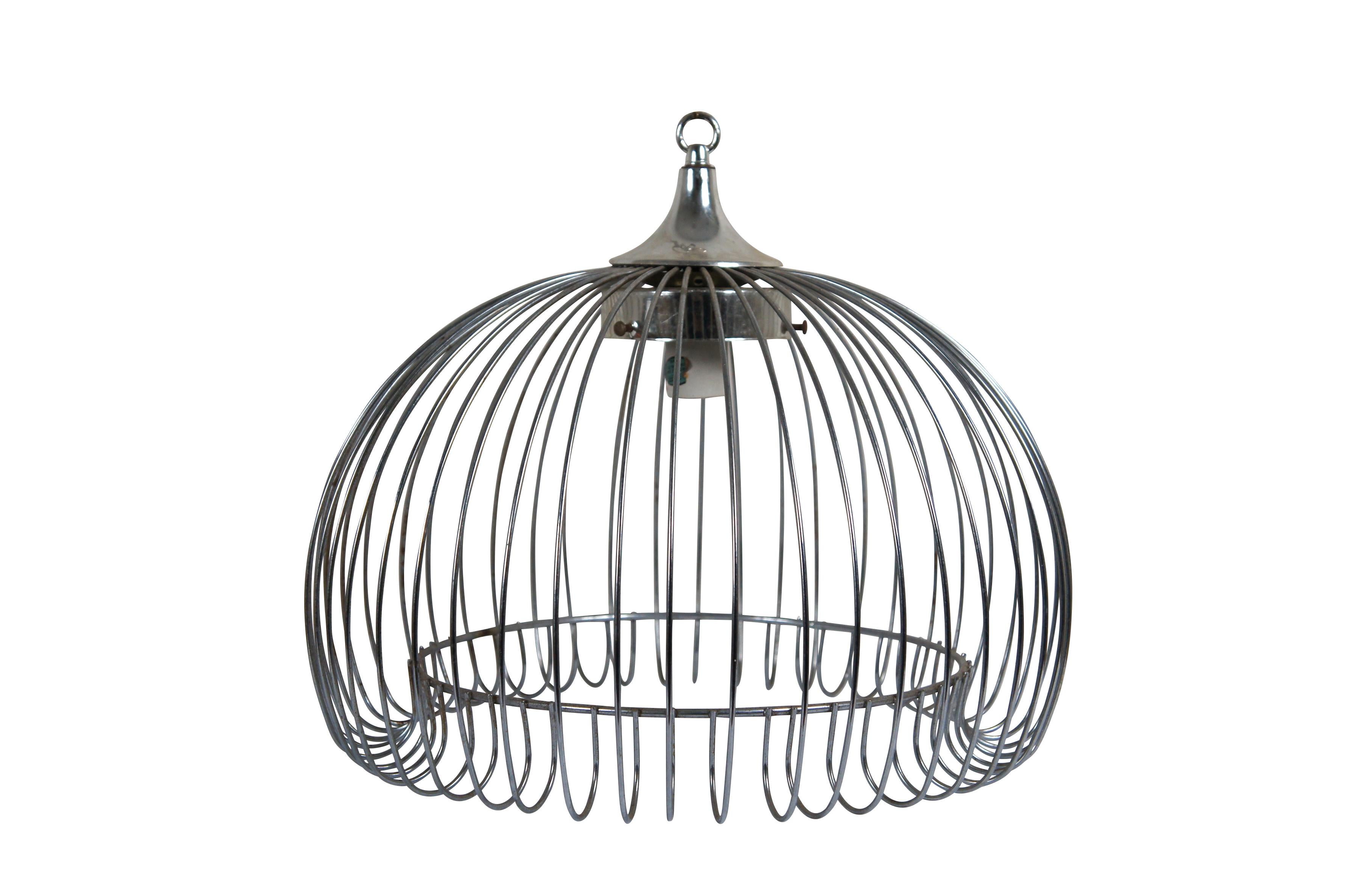 Mid-Century Modern Mid Century Modern Chrome Wire Bird Cage Swag Chandelier Pendant Light 17