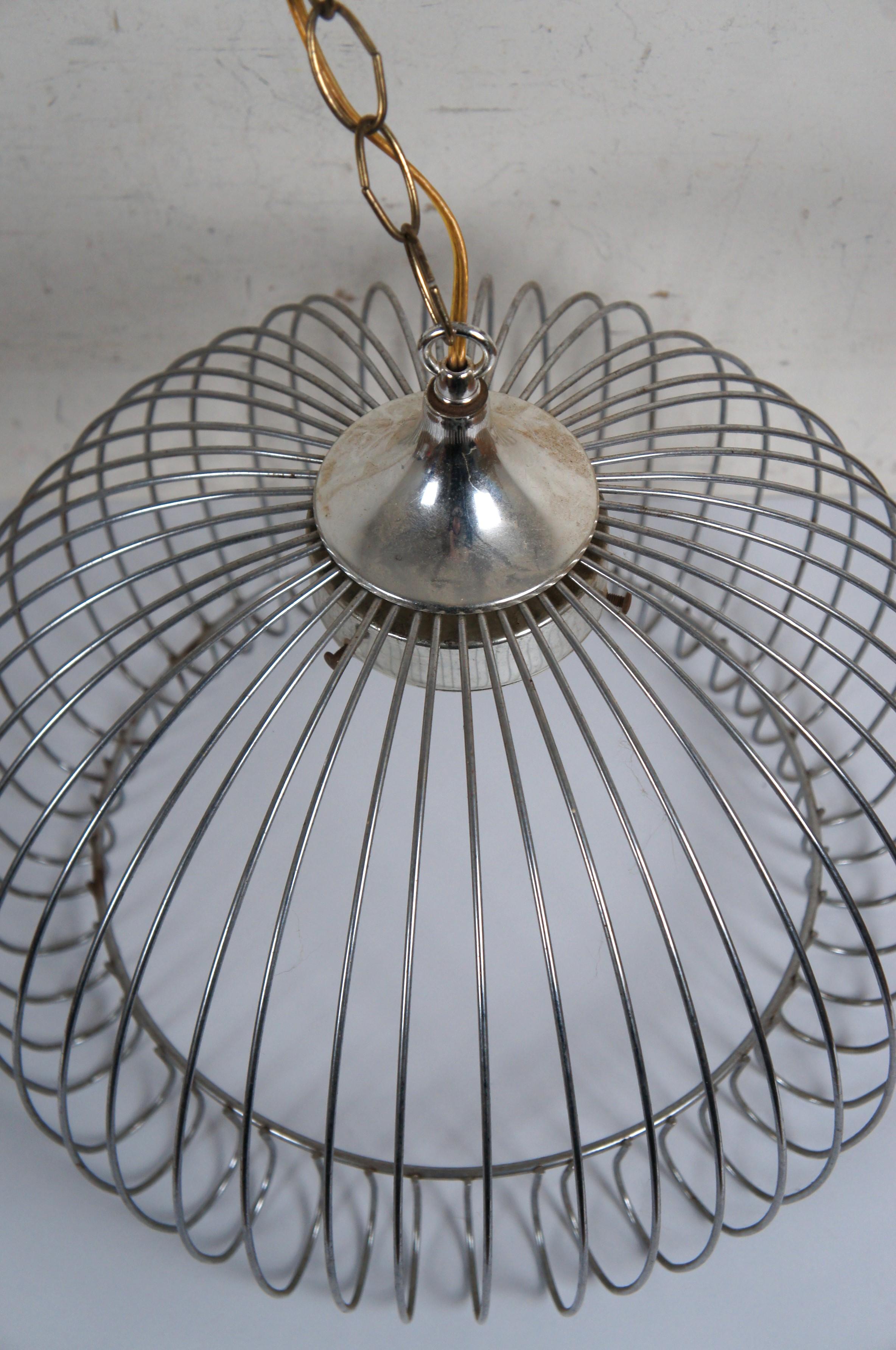Mid Century Modern Chrome Wire Bird Cage Swag Chandelier Pendant Light 17