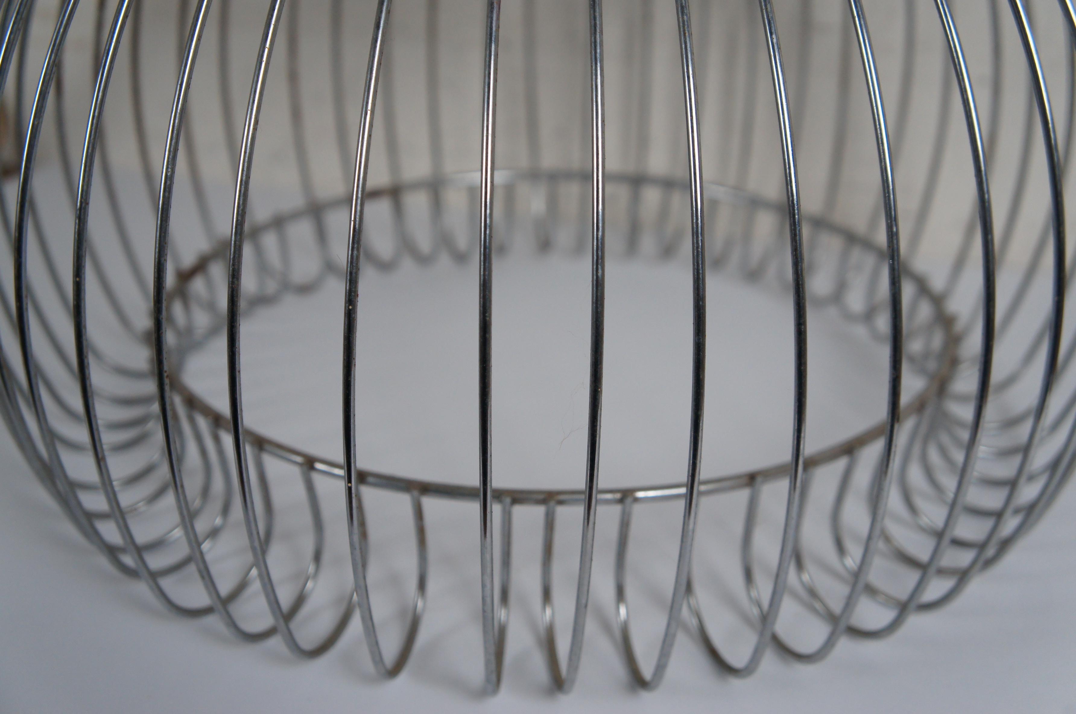 Mid Century Modern Chrome Wire Bird Cage Swag Chandelier Pendant Light 17