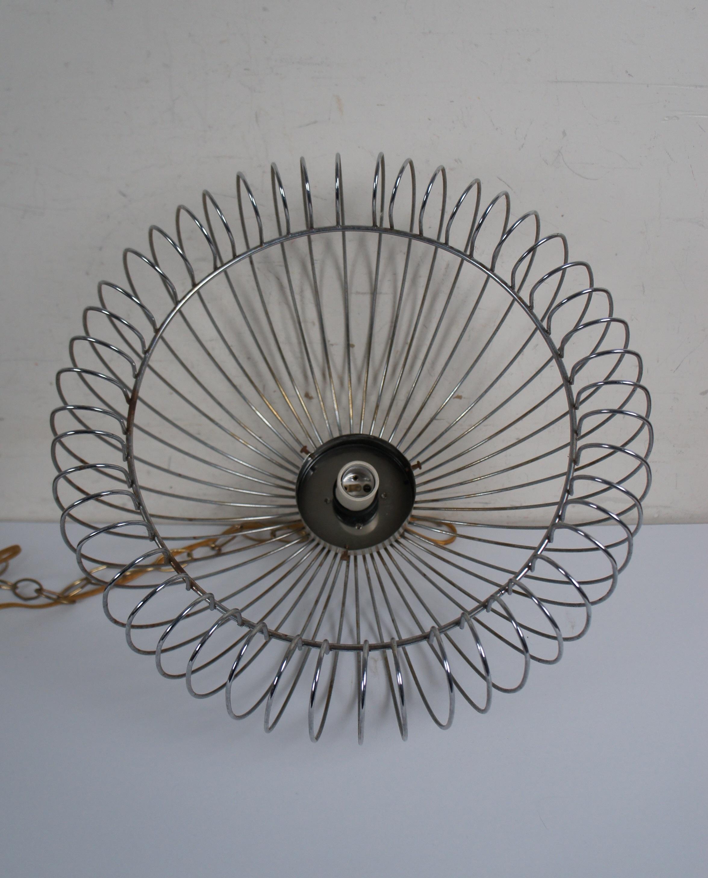 Mid Century Modern Chrome Wire Bird Cage Swag Chandelier Pendant Light 17