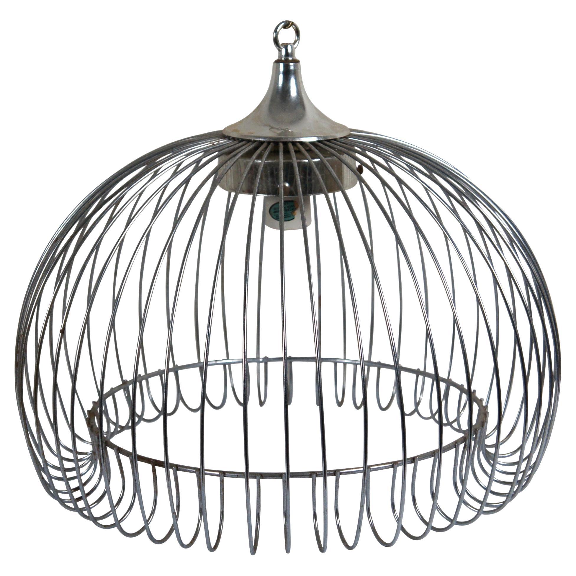 Mid Century Modern Chrome Wire Bird Cage Swag Chandelier Pendant Light 17" For Sale