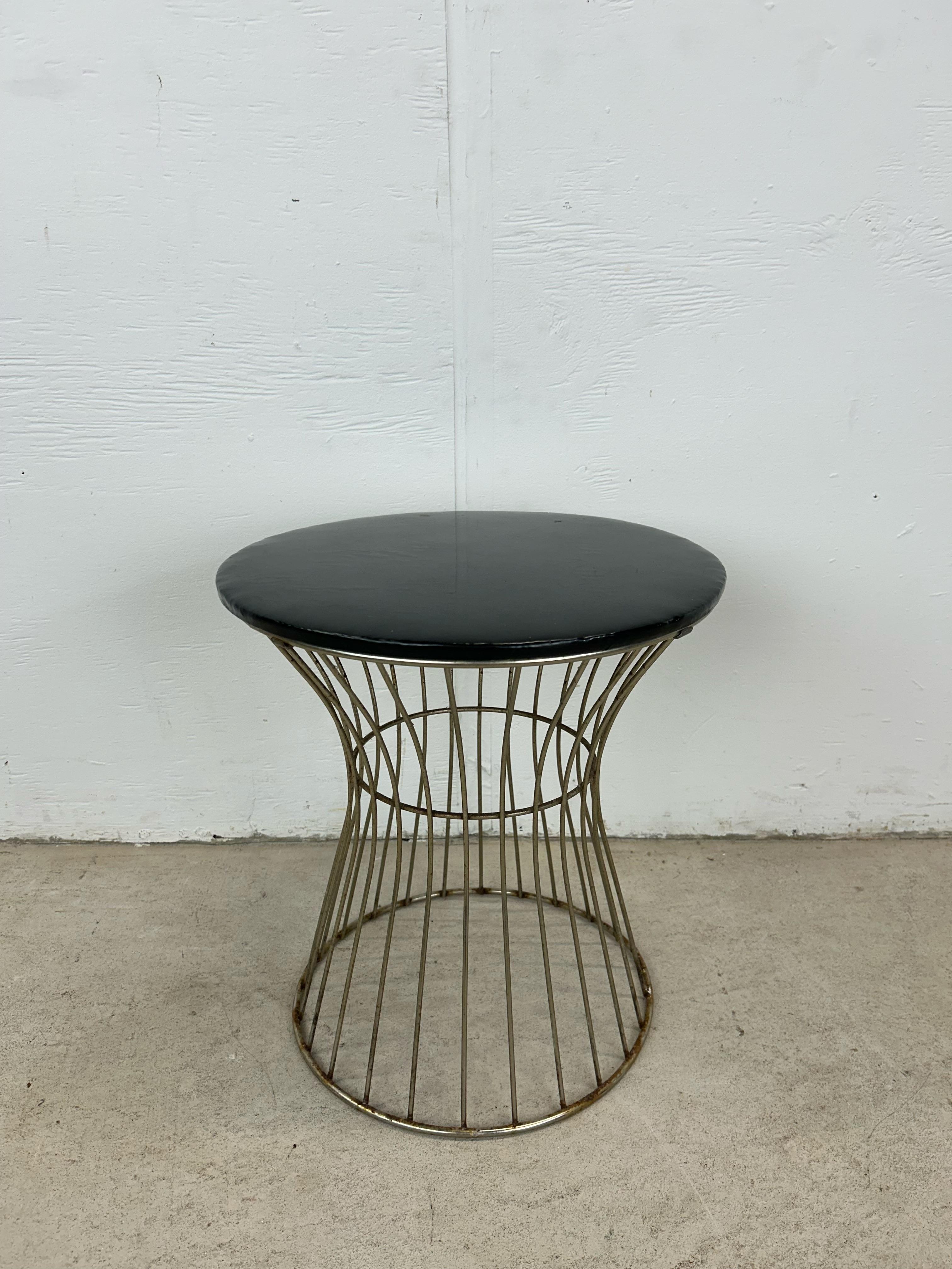 Mid Century Modern Chrome Wire Stool with Black Vinyl Seat For Sale 10