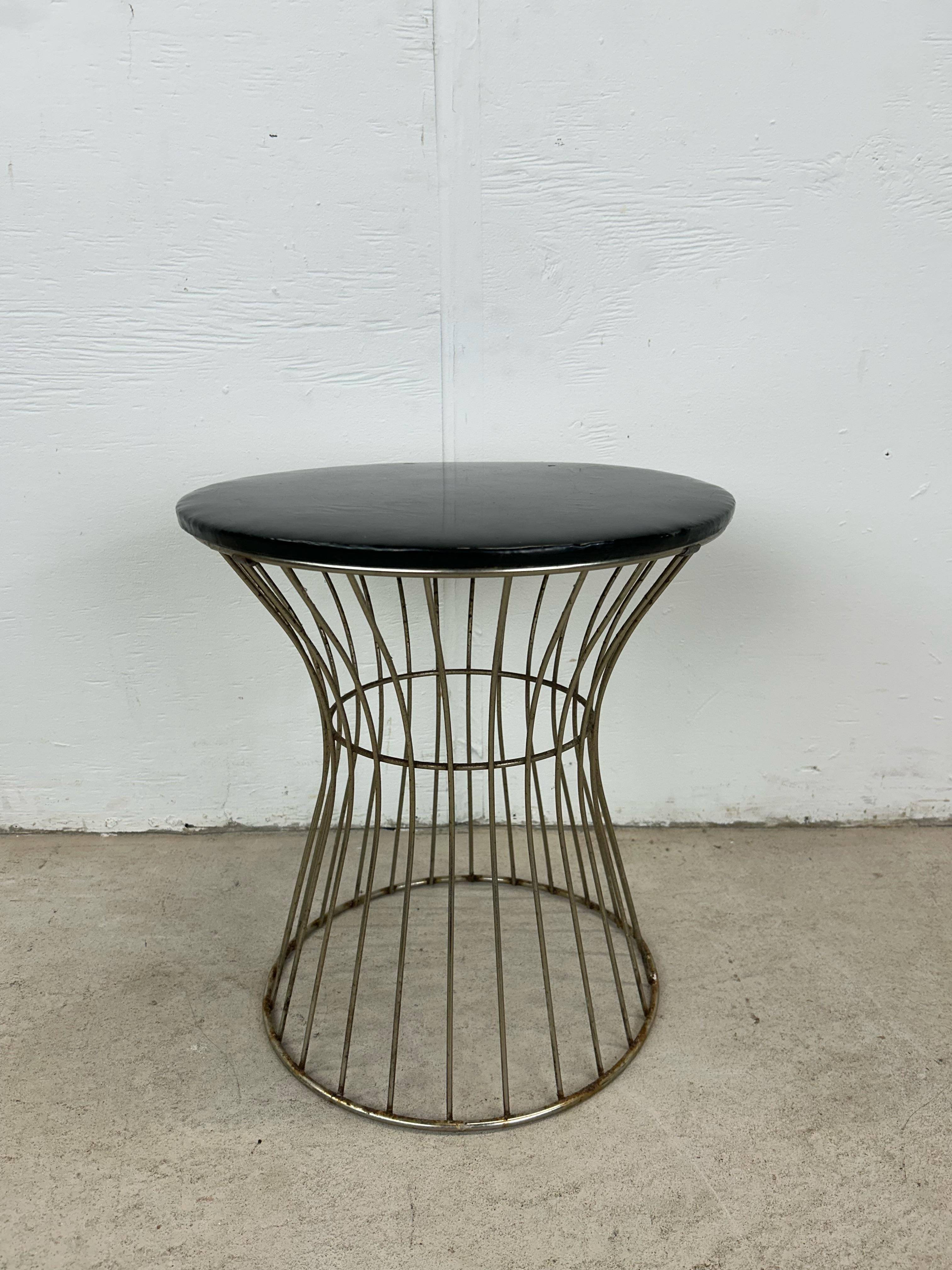 Mid Century Modern Chrome Wire Stool with Black Vinyl Seat For Sale 12