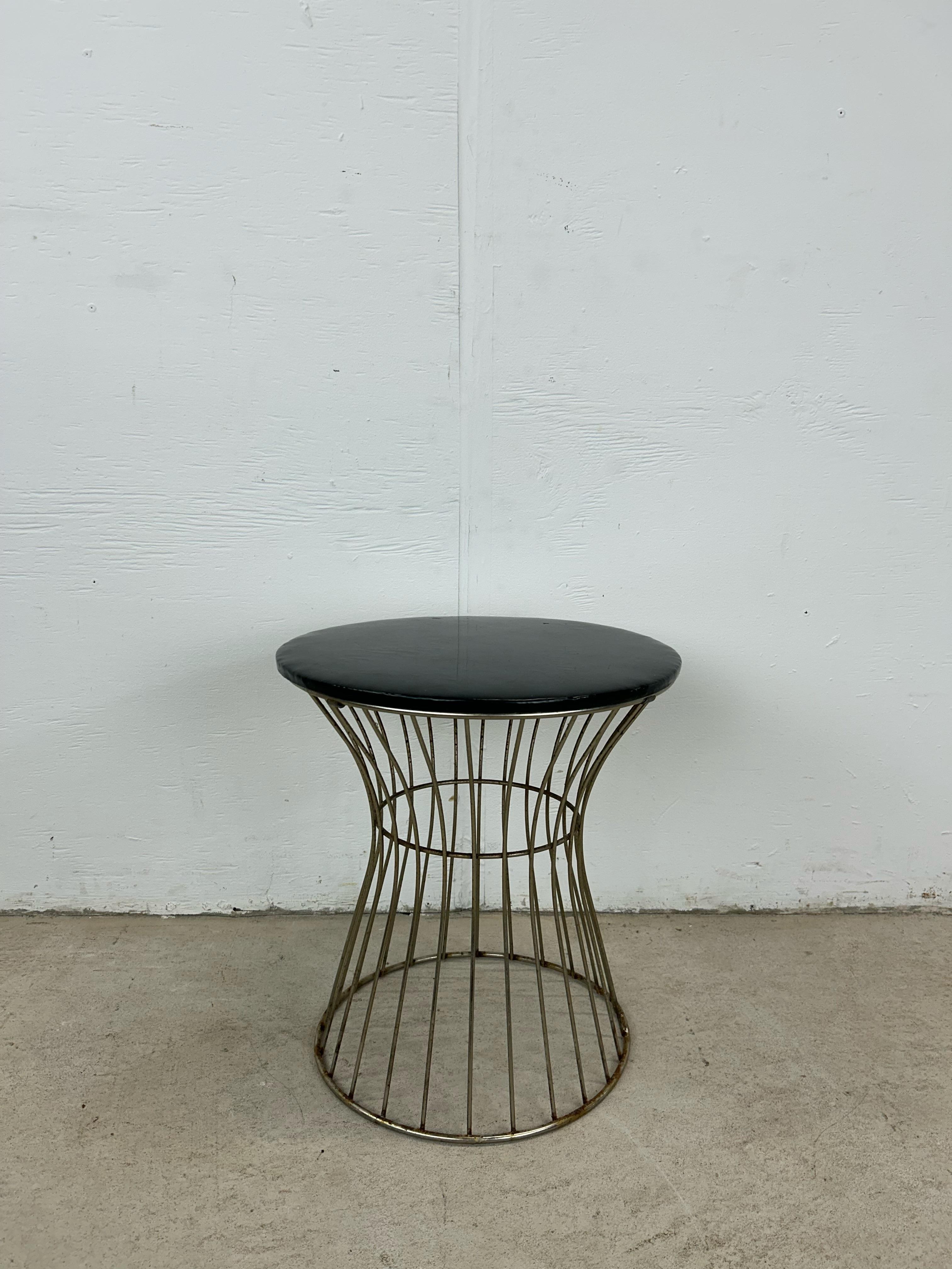 Mid Century Modern Chrome Wire Stool with Black Vinyl Seat For Sale 13