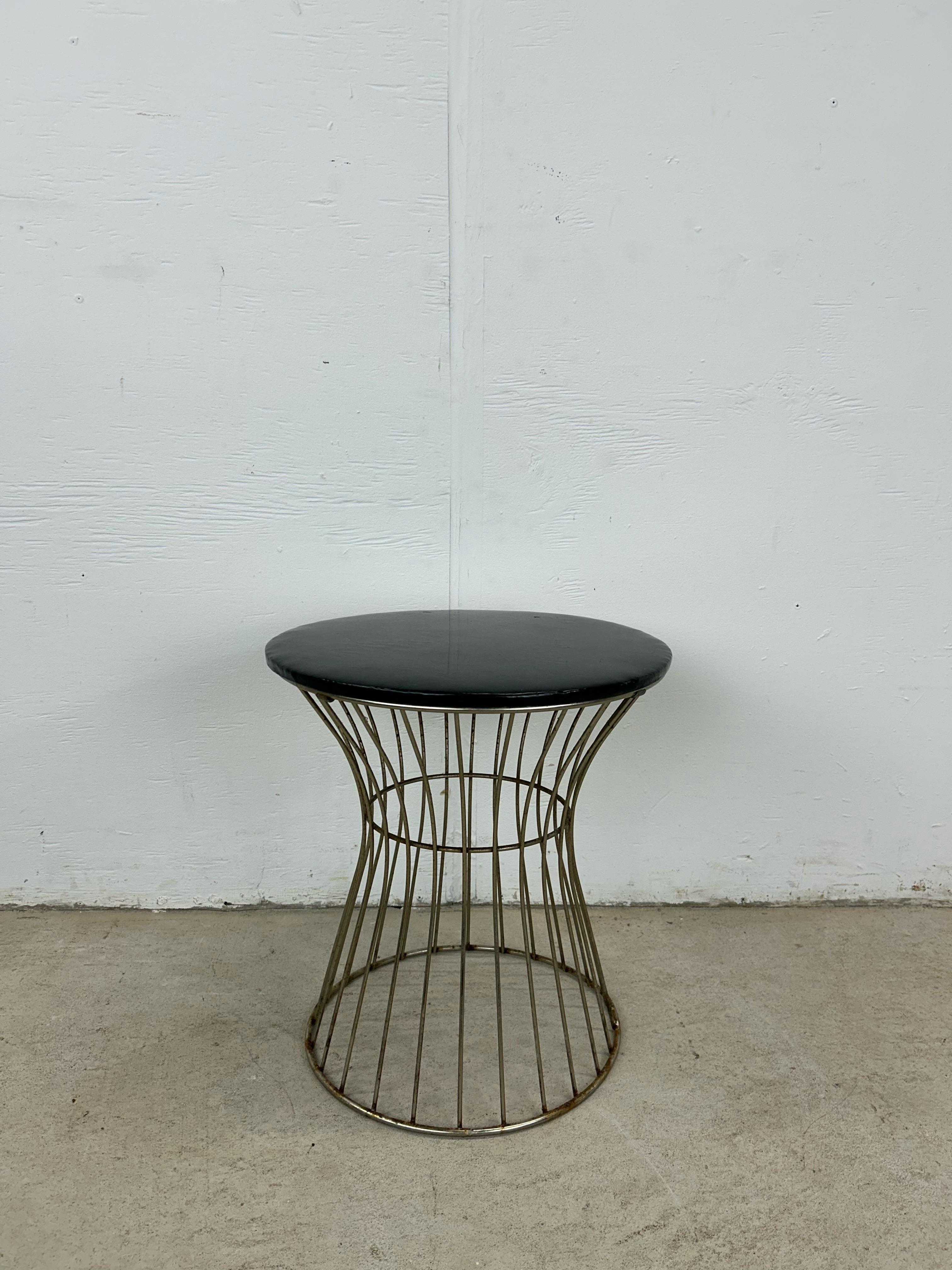 Mid Century Modern Chrome Wire Stool with Black Vinyl Seat For Sale 14