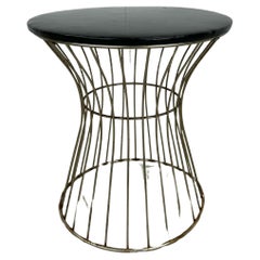 Mid Century Modern Chrome Wire Stool with Black Vinyl Seat