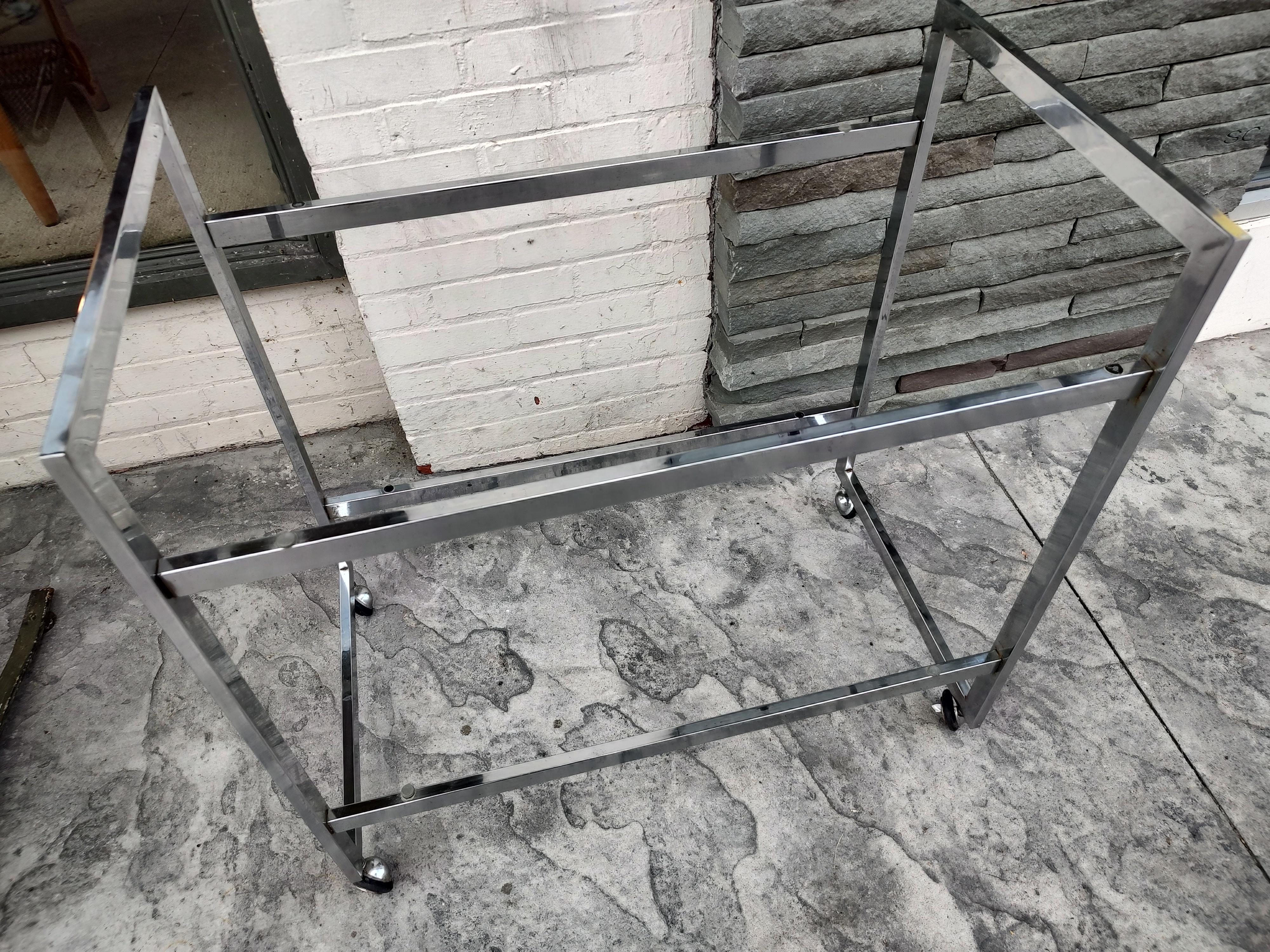 Mid-Century Modern Square Chrome with Black Glass Bar Cart, C1970 For Sale 4