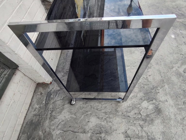 Late 20th Century Mid-Century Modern Chrome with Black Glass Bar Cart, C1970 For Sale