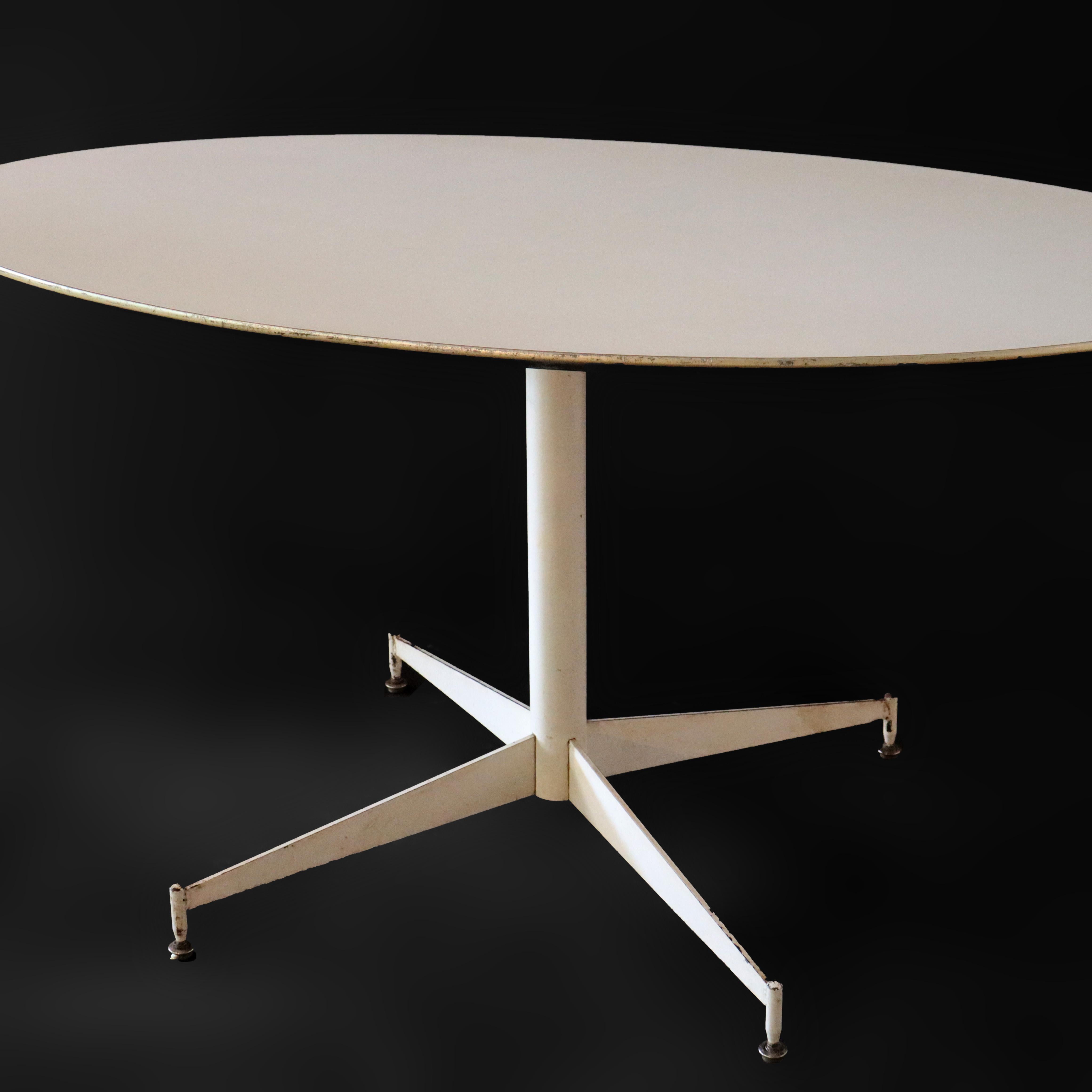 ***Reduced In-House Delivery Rates - Click on “Ask Seller” to Request a Quote***
MCM Chrome & Wood White Finish Surfboard Cafe Table C1960
Measures - 29 1/8