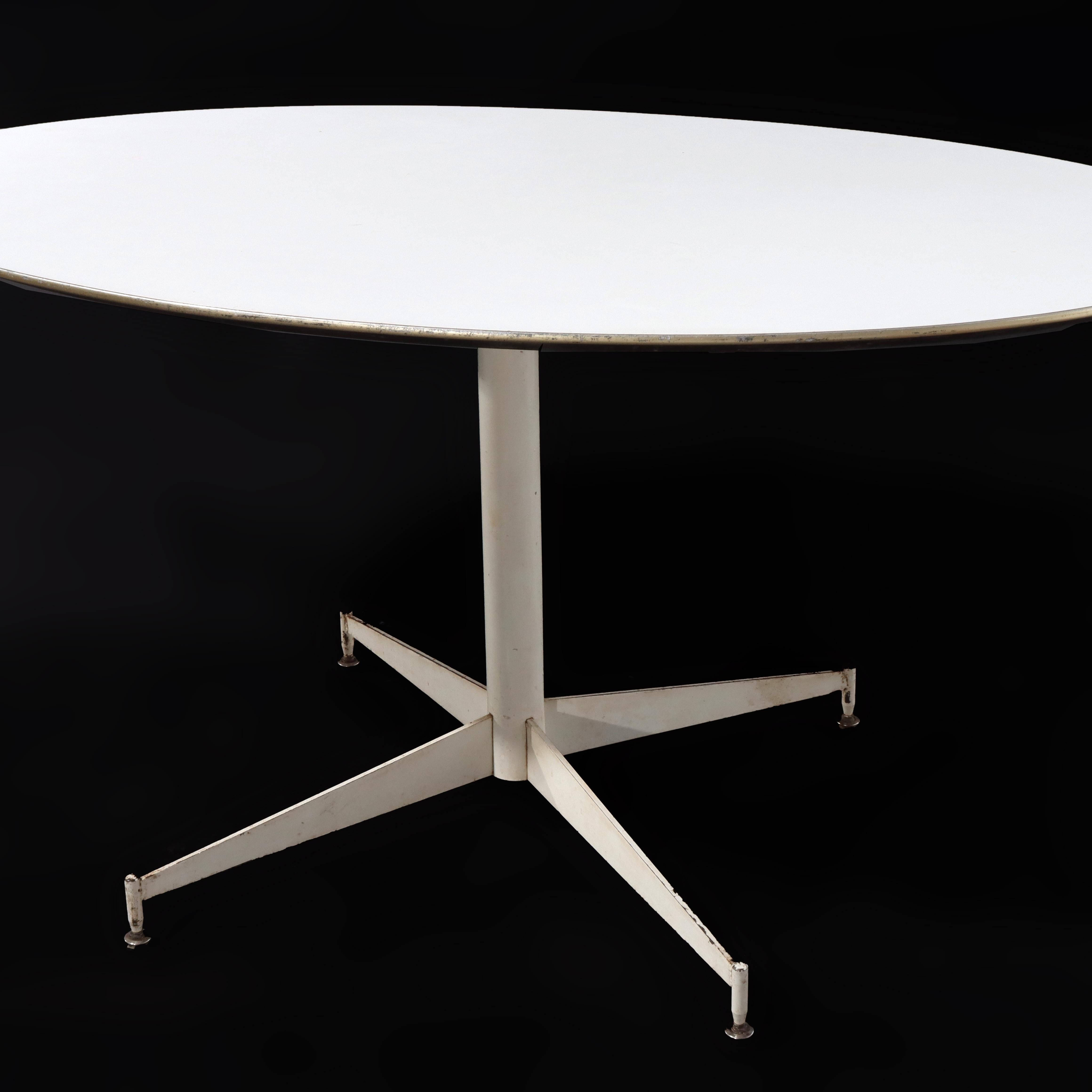 Mid Century Modern Chrome & Wood White Finish Surfboard Cafe Table C1960 In Good Condition For Sale In Big Flats, NY