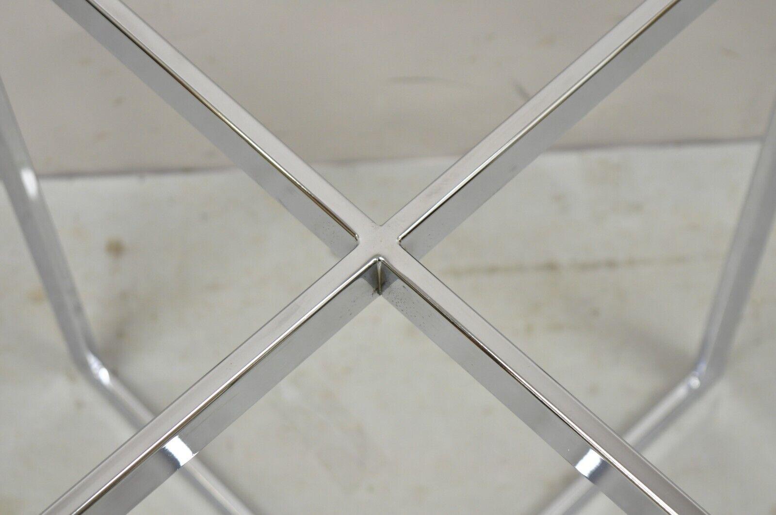 Mid-Century Modern Chrome X-Base Metal Frame Dining Table Pedestal Base In Good Condition In Philadelphia, PA