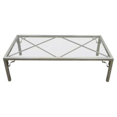 Hollywood Regency-Couchtisch mit X-förmiger Glasplatte aus Chrom, Mid-Century Modern