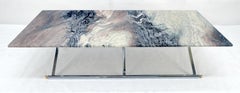 Mid Century Modern Chrome X-Shape & Brass Base 32x67 Marble Top Coffee Table