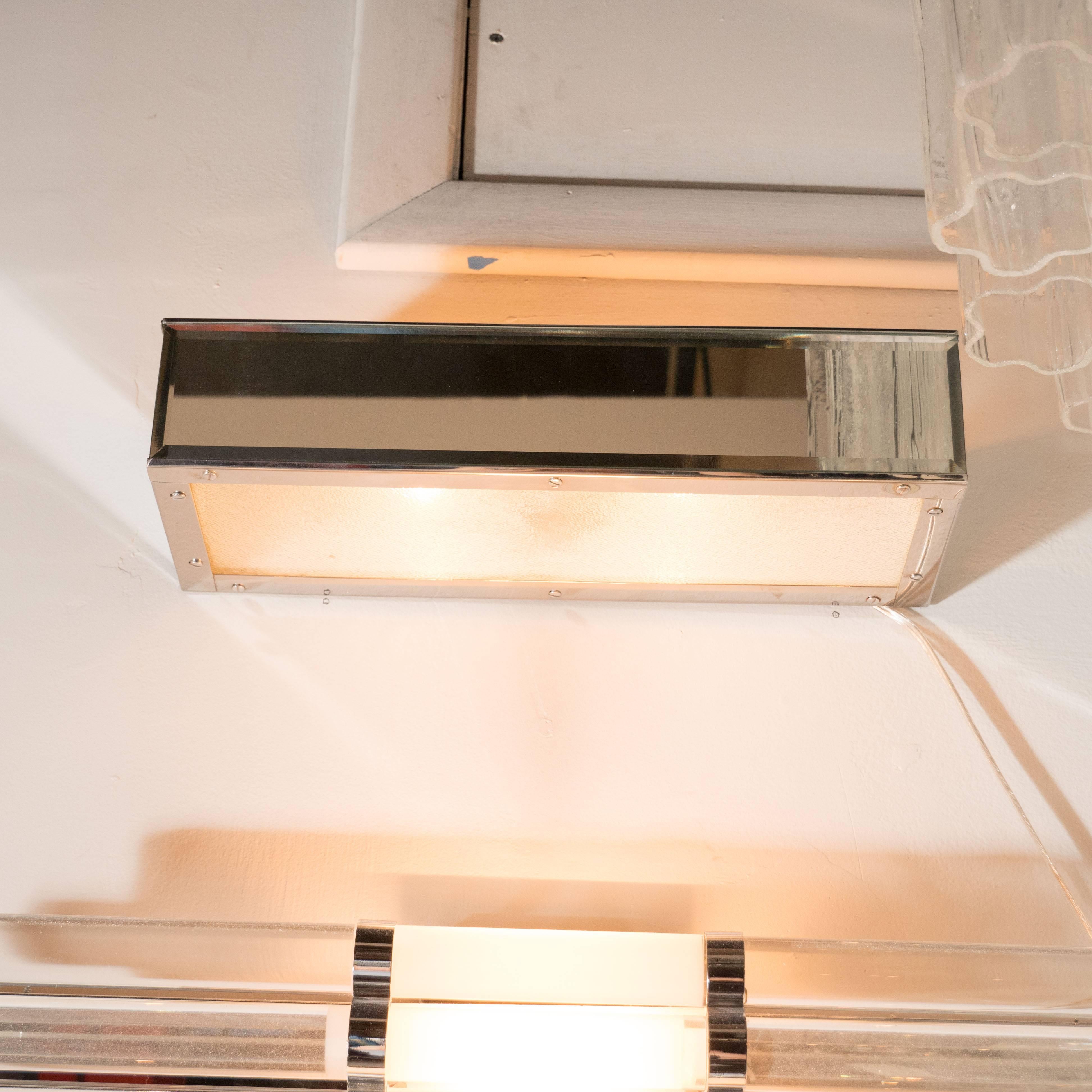Moderne Waschtischlampe mit Chrom, Spiegel und strukturiertem Glas, Mitte des Jahrhunderts (Moderne der Mitte des Jahrhunderts)
