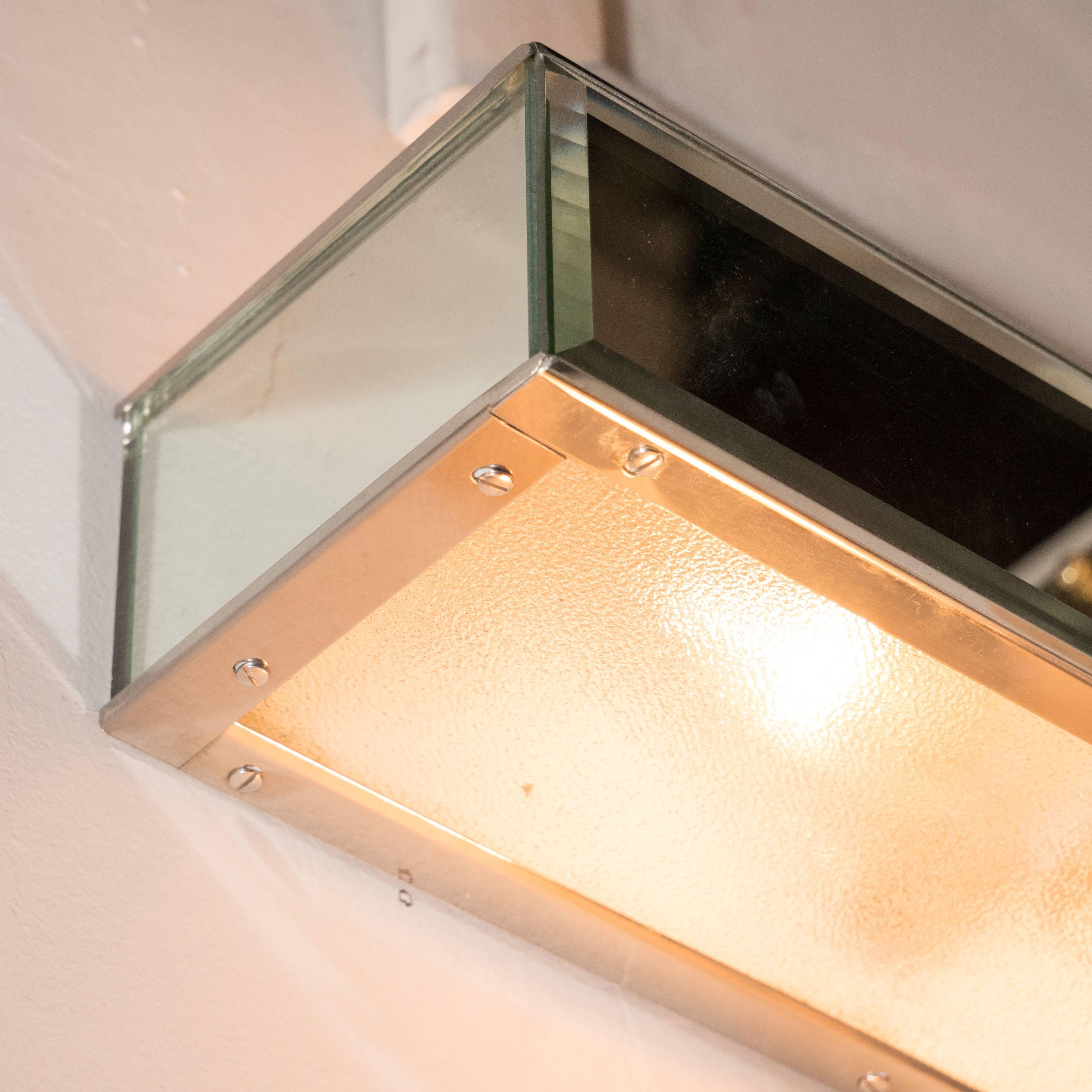 Moderne Waschtischlampe mit Chrom, Spiegel und strukturiertem Glas, Mitte des Jahrhunderts 1