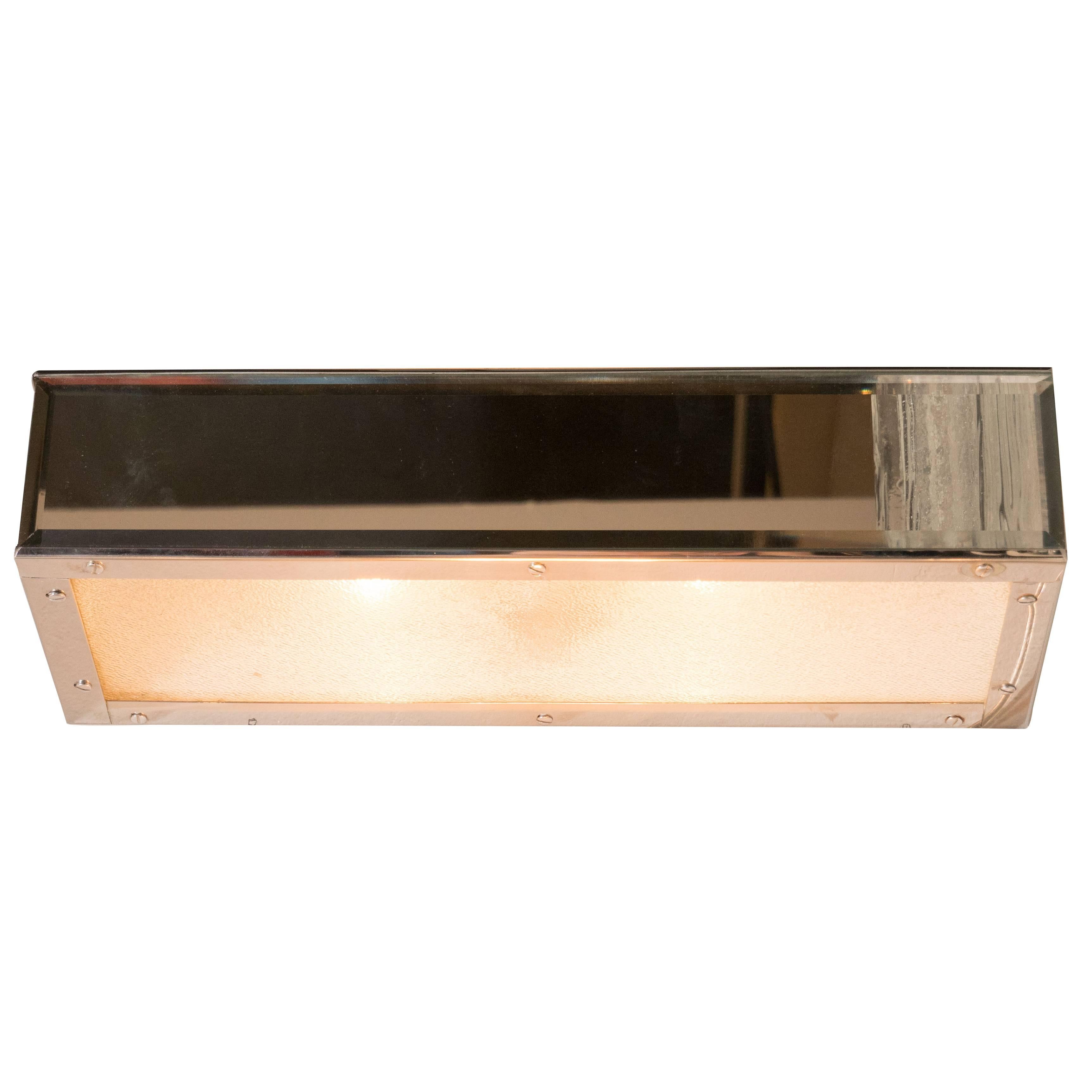 Mid-Century Modern Chrome, Mirror and Textured Glass Vanity Light For Sale