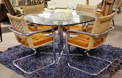 Mid-Century Modern Chromecraft Chrome Rush Rope Rattan Dining Dinette Set 1970s