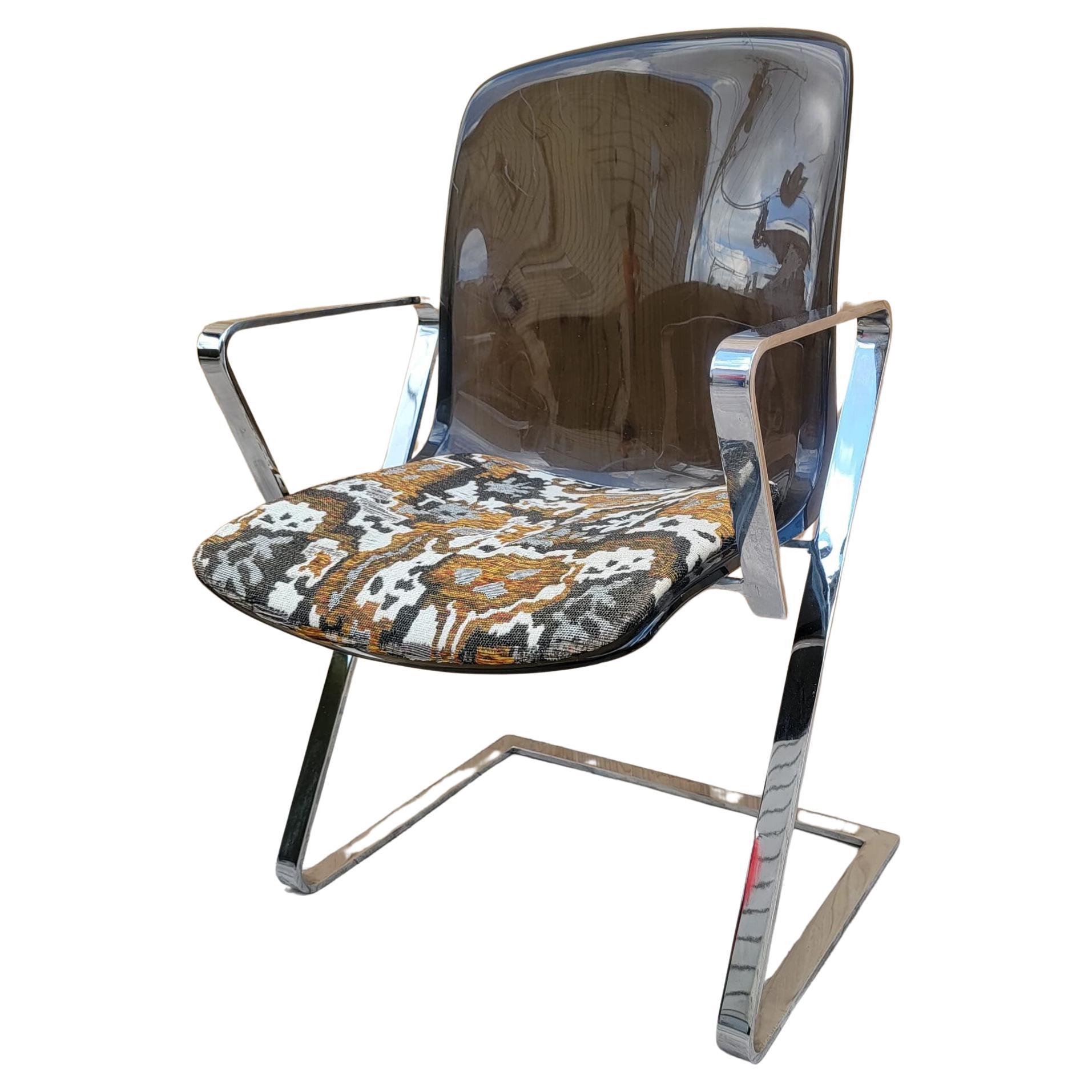 Mid Century Modern Chromecraft Tinted Lucite Chrome Flat Bar Armchair