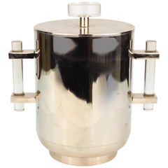 Mid-Century Modern Chromed Metal Ice Bucket with Lid and Lucite Handles