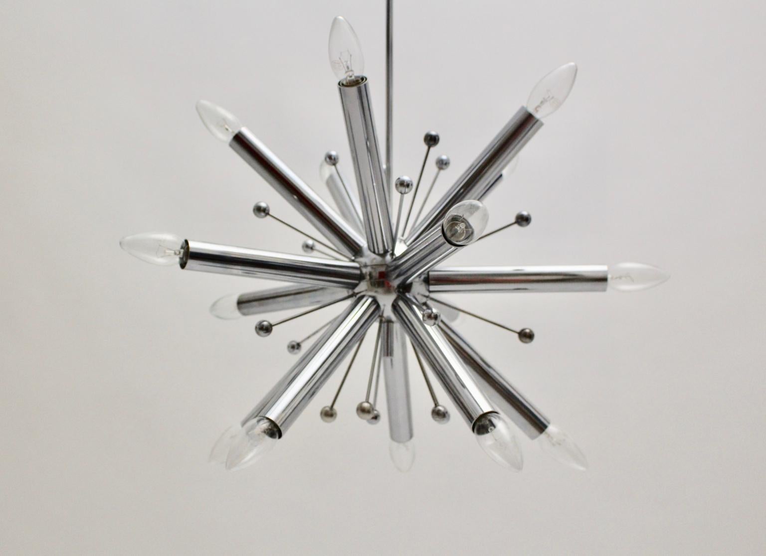 Mid-20th Century Mid-Century Modern Chromed Metal Vintage Sputnik Chandelier, circa 1960 For Sale