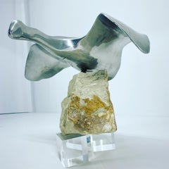 Mid-Century Modern Chrome Sculpture Of Canadian Goose On Rock Stand