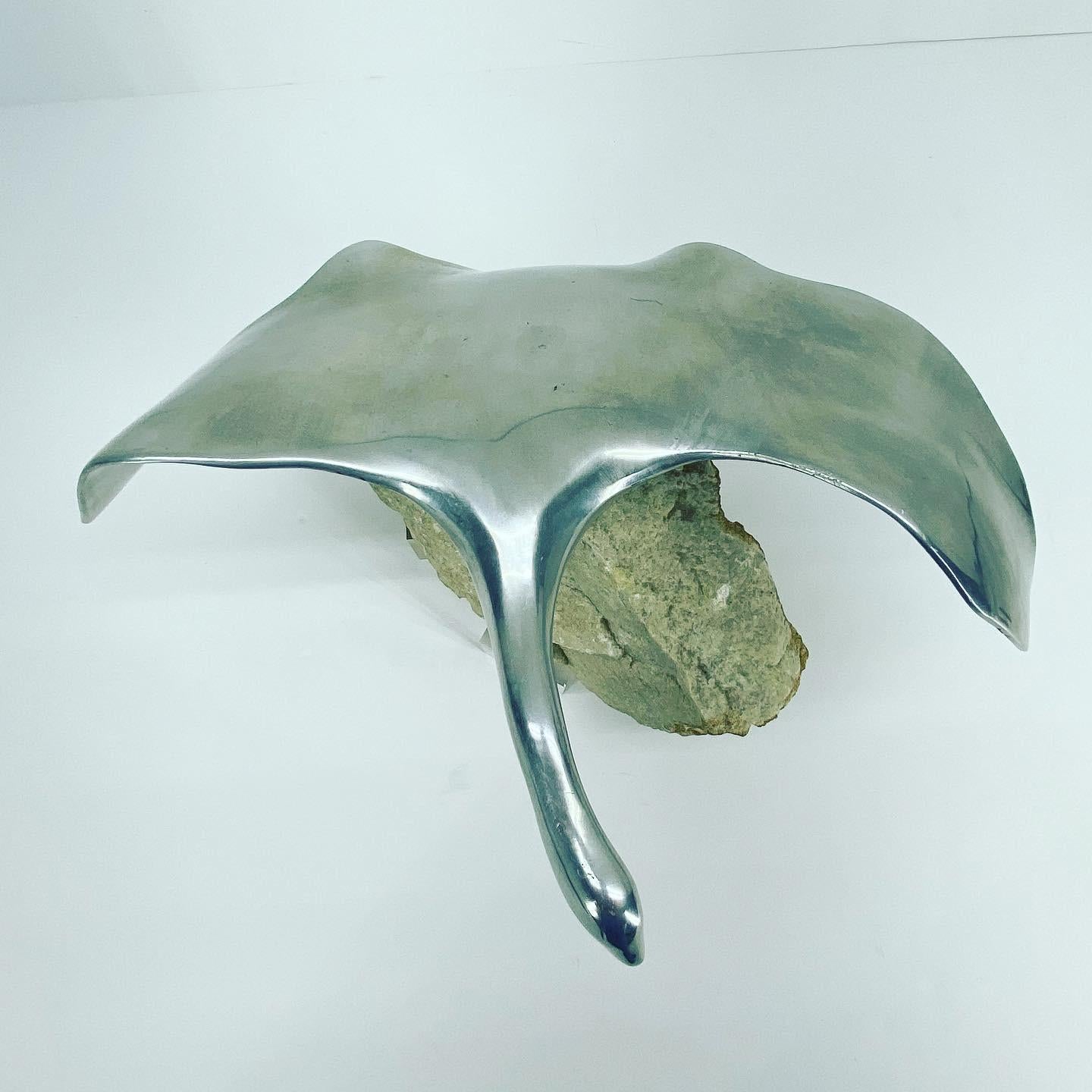 American Mid-Century Modern Chrome Sculpture Of Canadian Goose On Rock Stand For Sale