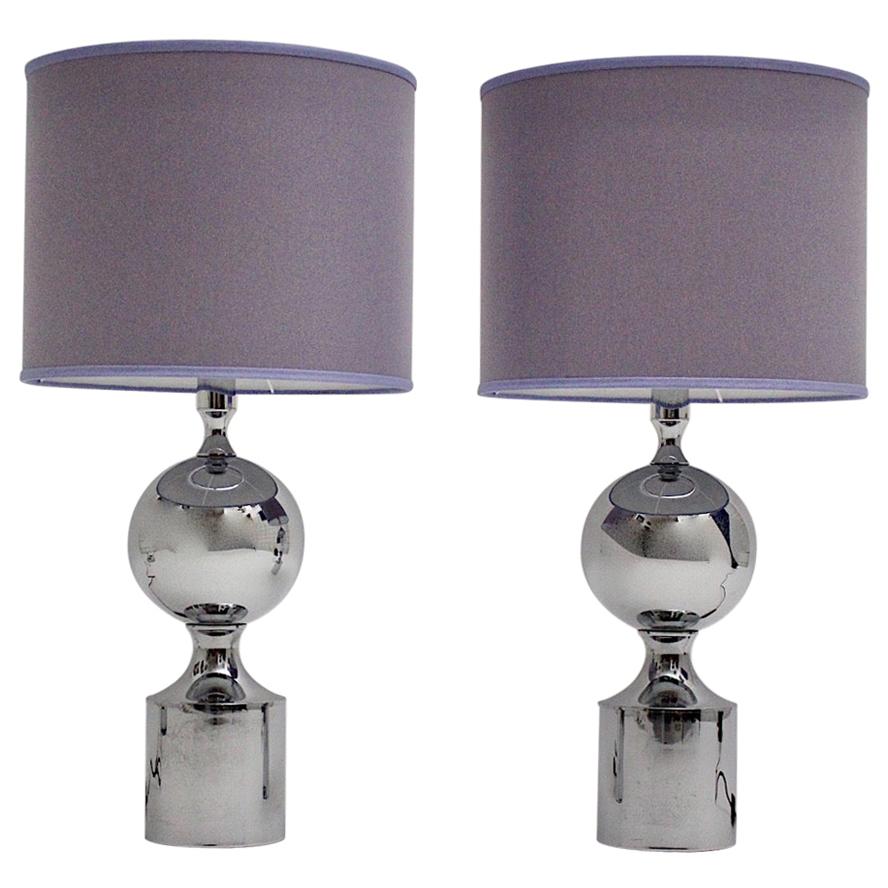 Mid-Century Modern Chromed Vintage Table Lamps with Lavender Shade 1960s France