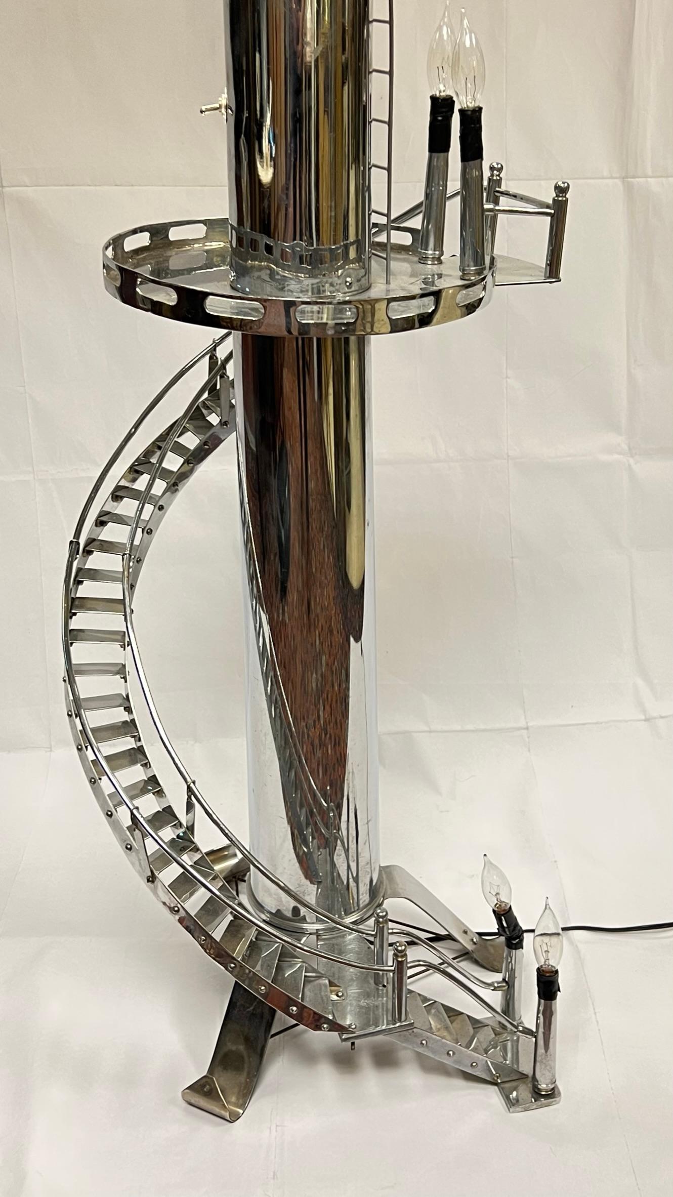 American Mid-Century Modern Chromium Plated Tower Form Floor Lamp For Sale