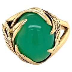 Mid Century Modern Chrysoprase Retro Solitaire Gold Cocktail Ring