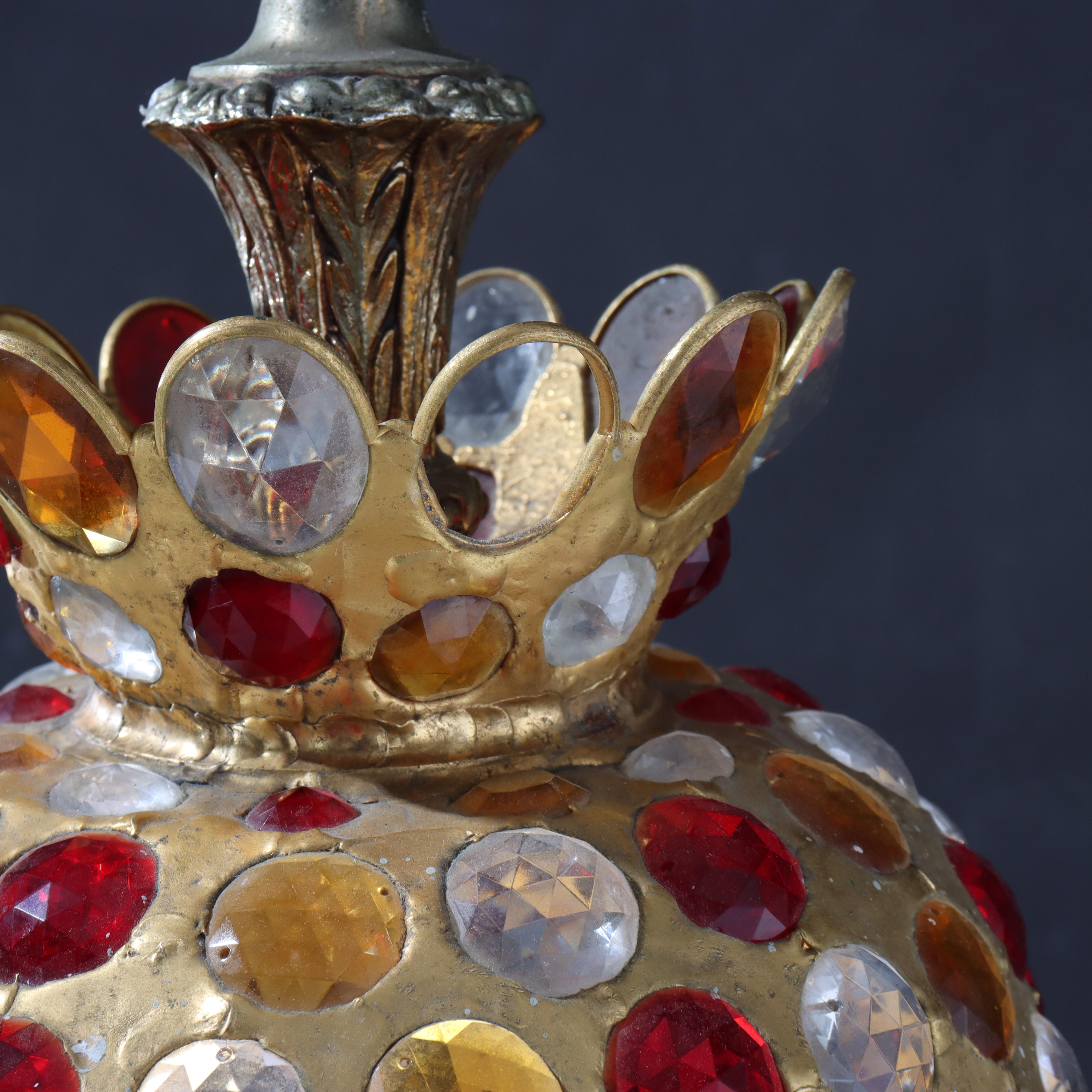 20th Century Mid Century Modern Chunk Polychrome Jewel & Gilt Frame Hanging Light For Sale