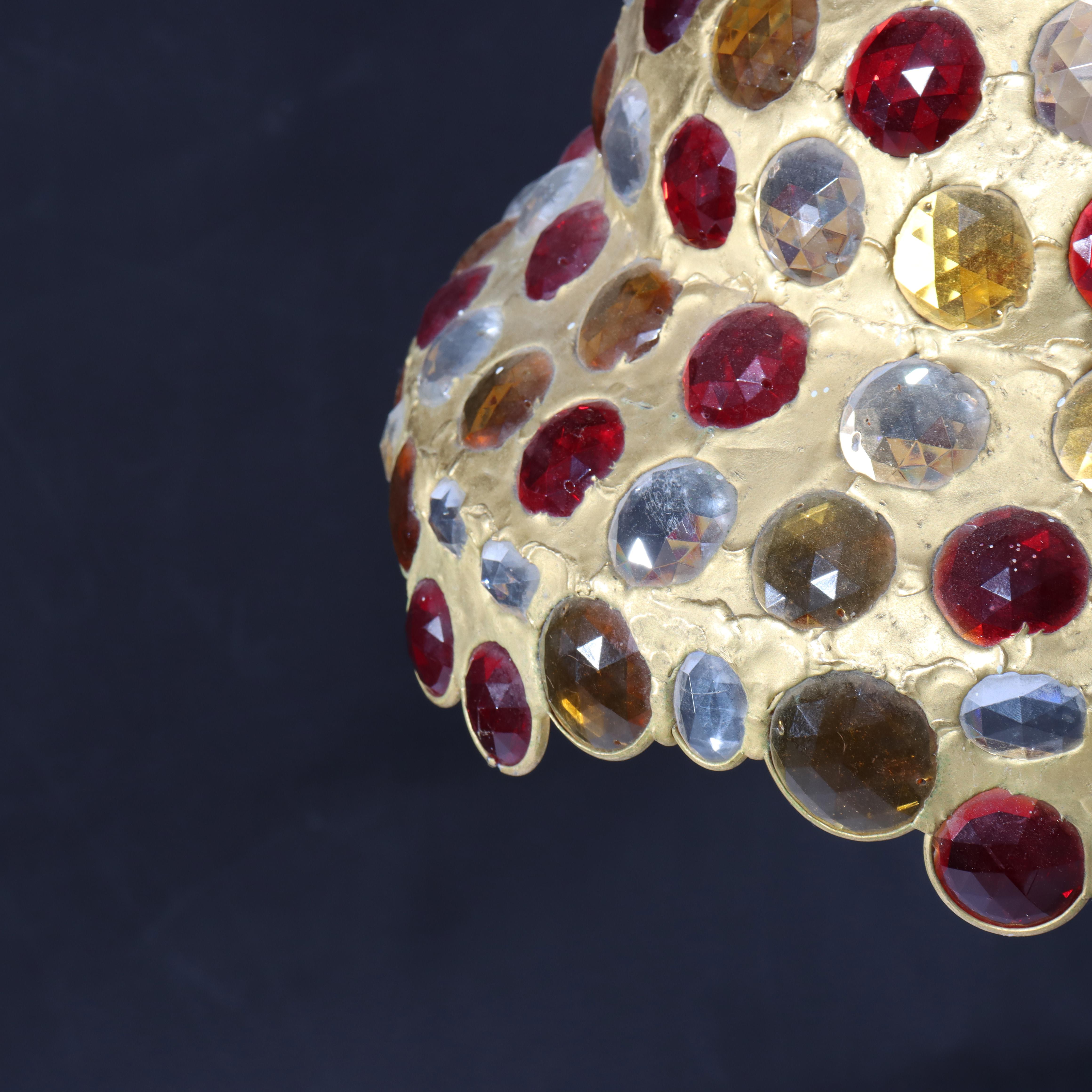 Mid Century Modern Chunk Polychrome Jewel & Gilt Frame Hanging Light For Sale 1