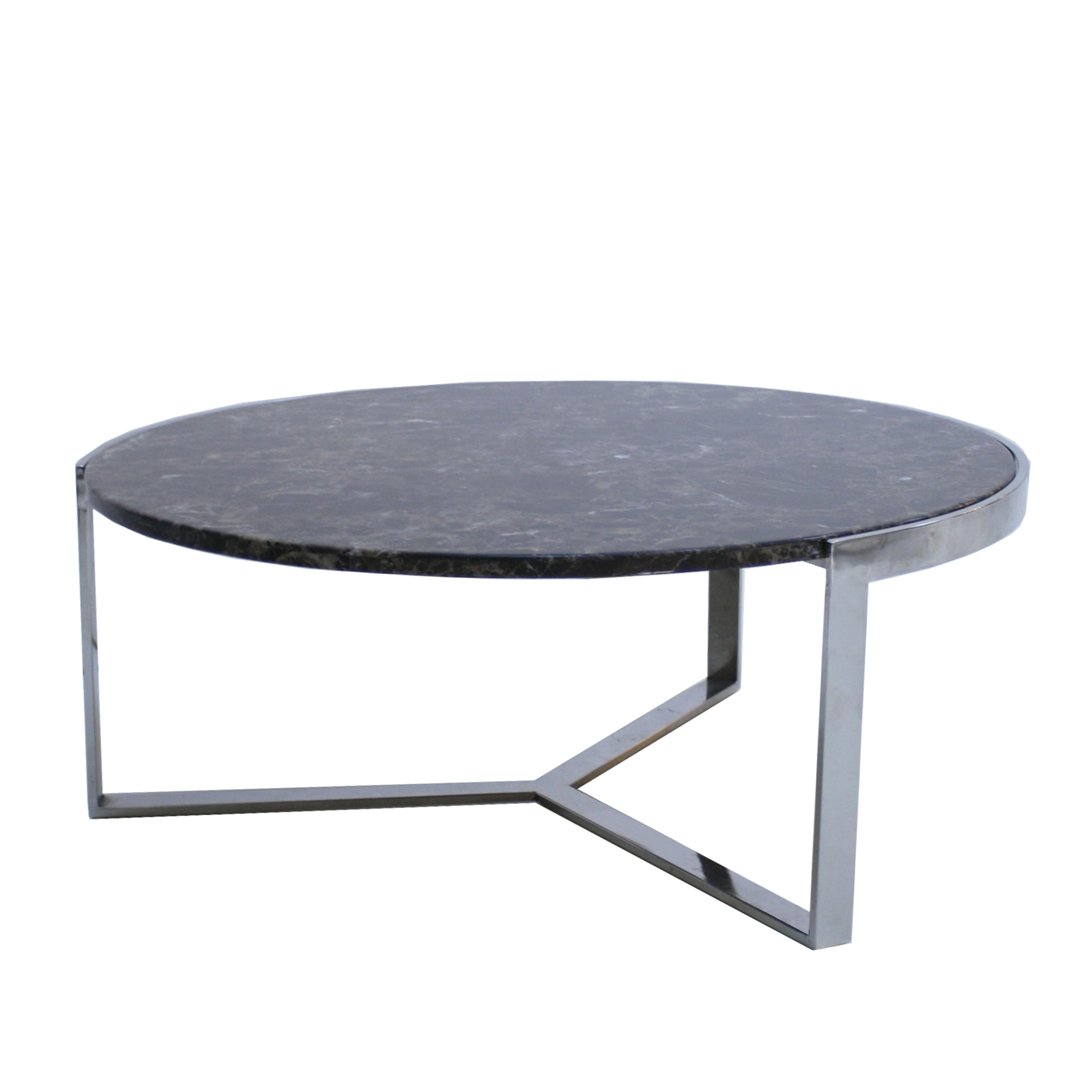 Circular marble coffee table made of emperador dark marble top and steel plate base structure, France, 1970s.

