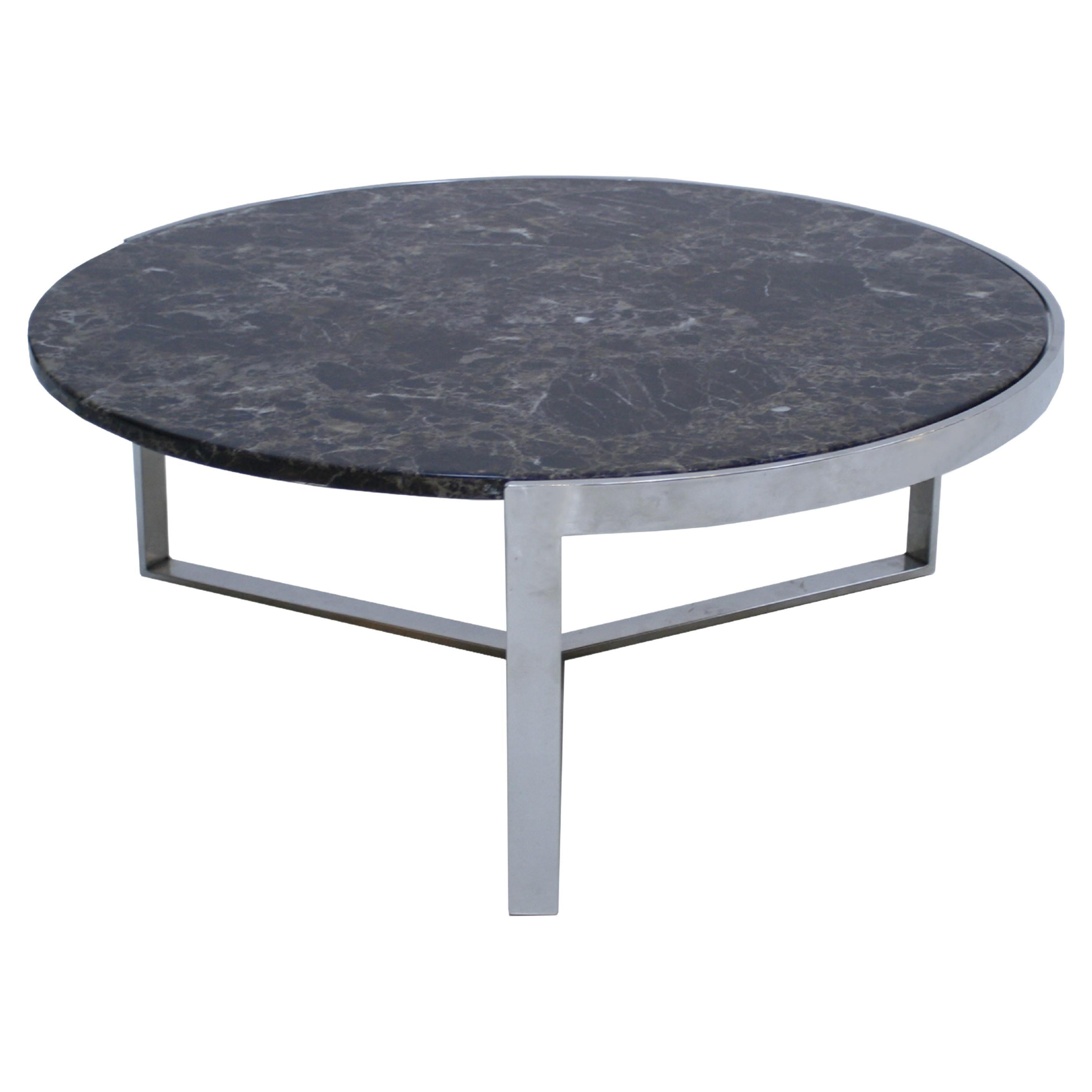 Mid-Century Round French Emperador Marble Coffee Table, 1970s