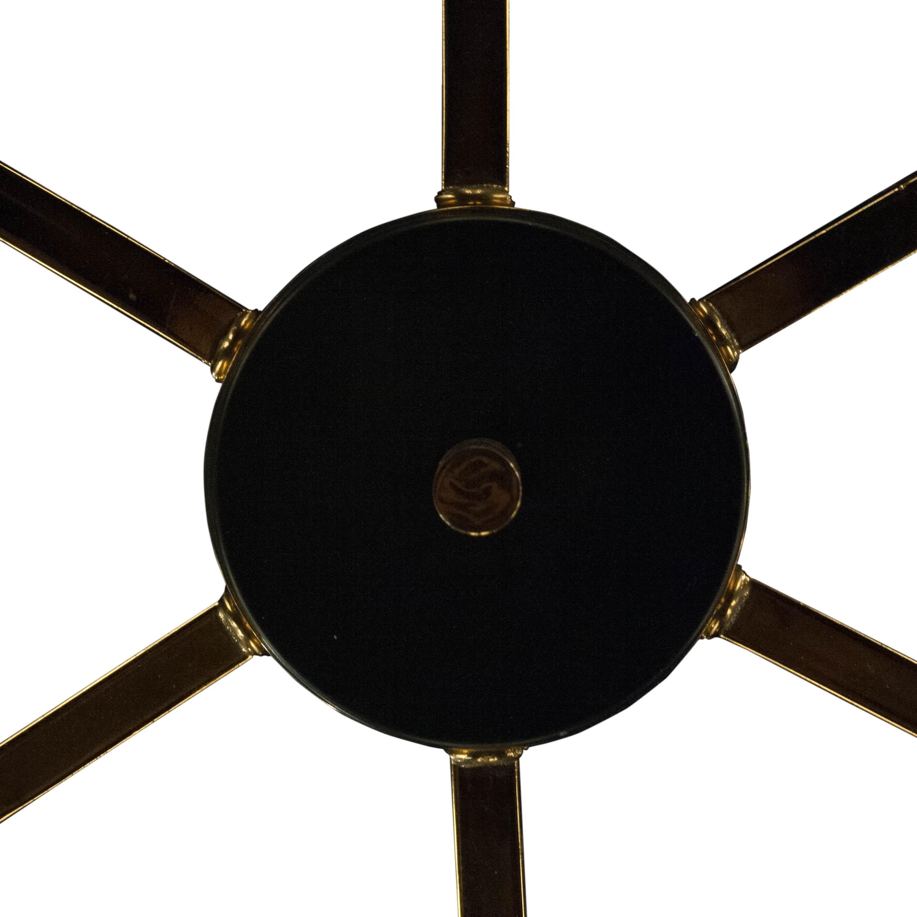 Italian Mid-Century Modern Circular Gold White Brass Glass Ceiling Lamp Italy, 1950 For Sale