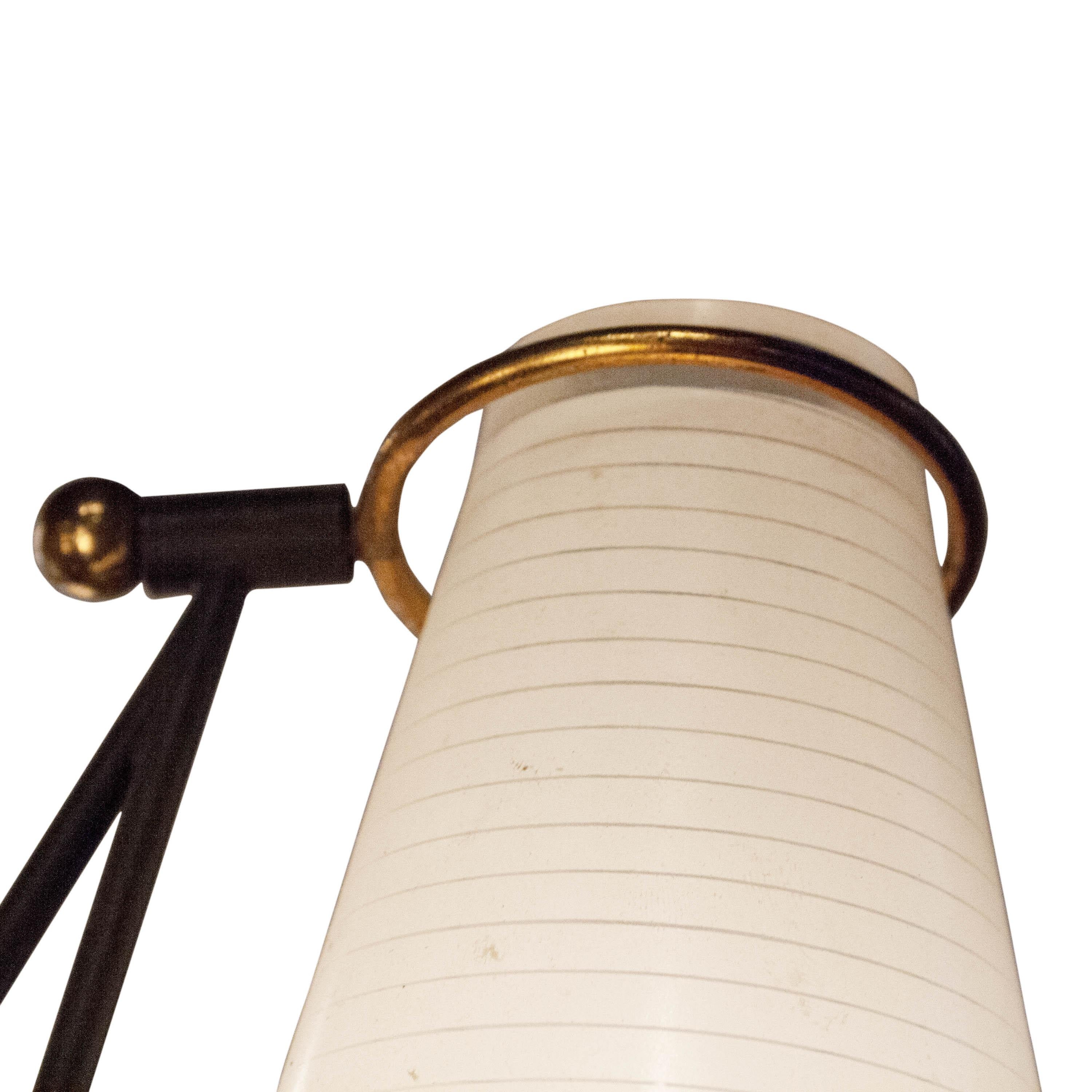 Lacquered Mid-Century Modern Circular Gold White Brass Glass Ceiling Lamp Italy, 1950 For Sale