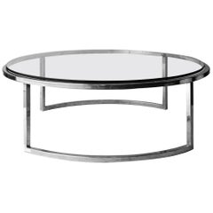 Mid-Century Modern Circular Grey Chrome Glass Steel Italian Center Table, 1960