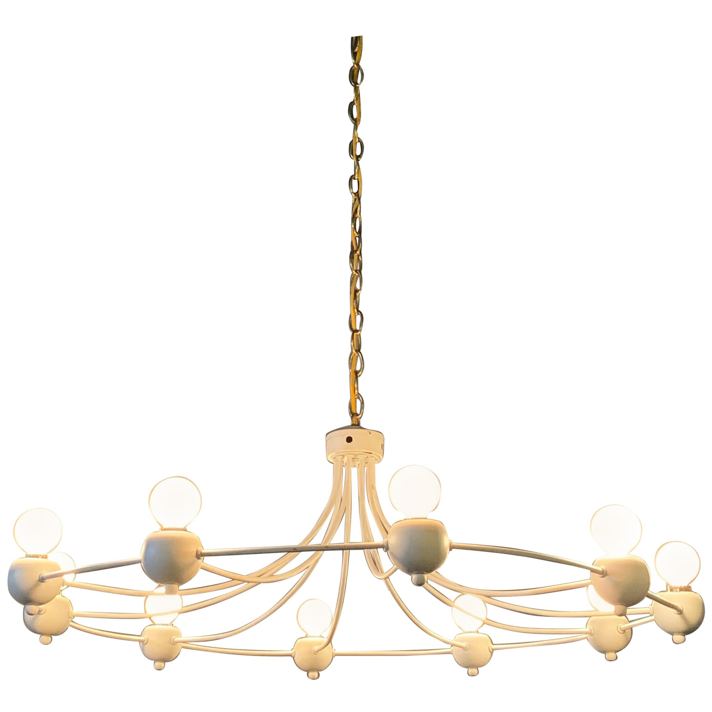 Hoop Shade Chandelier Modern Circular Blacken Steel and Linen