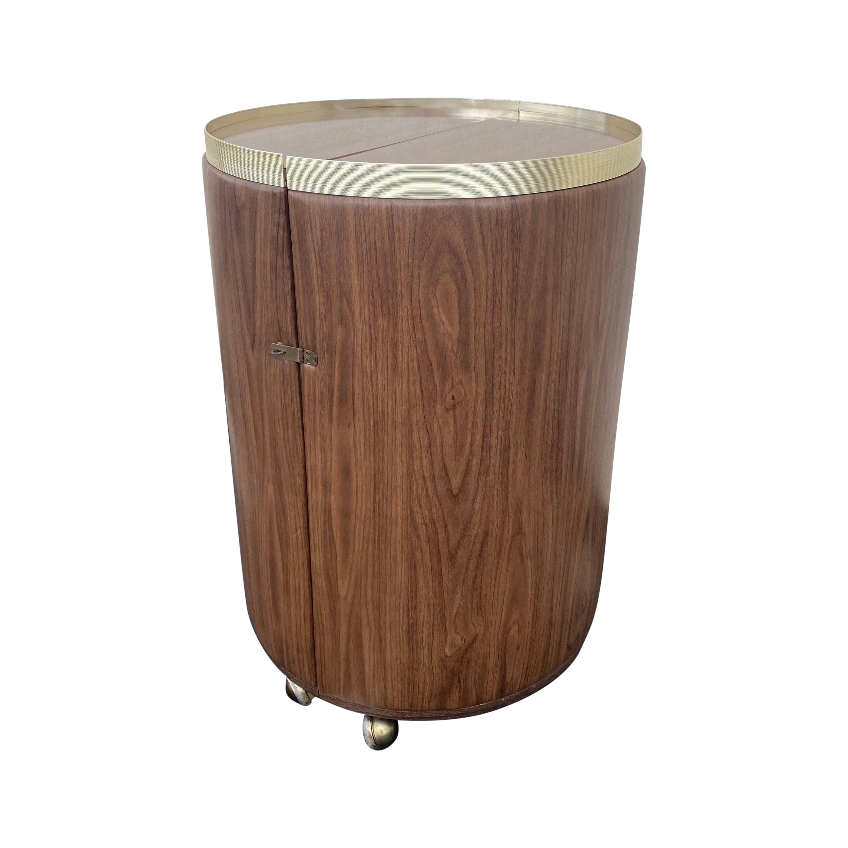 Mid-Century Modern Circular Rolling Bar Cabinet, Expandable For Sale